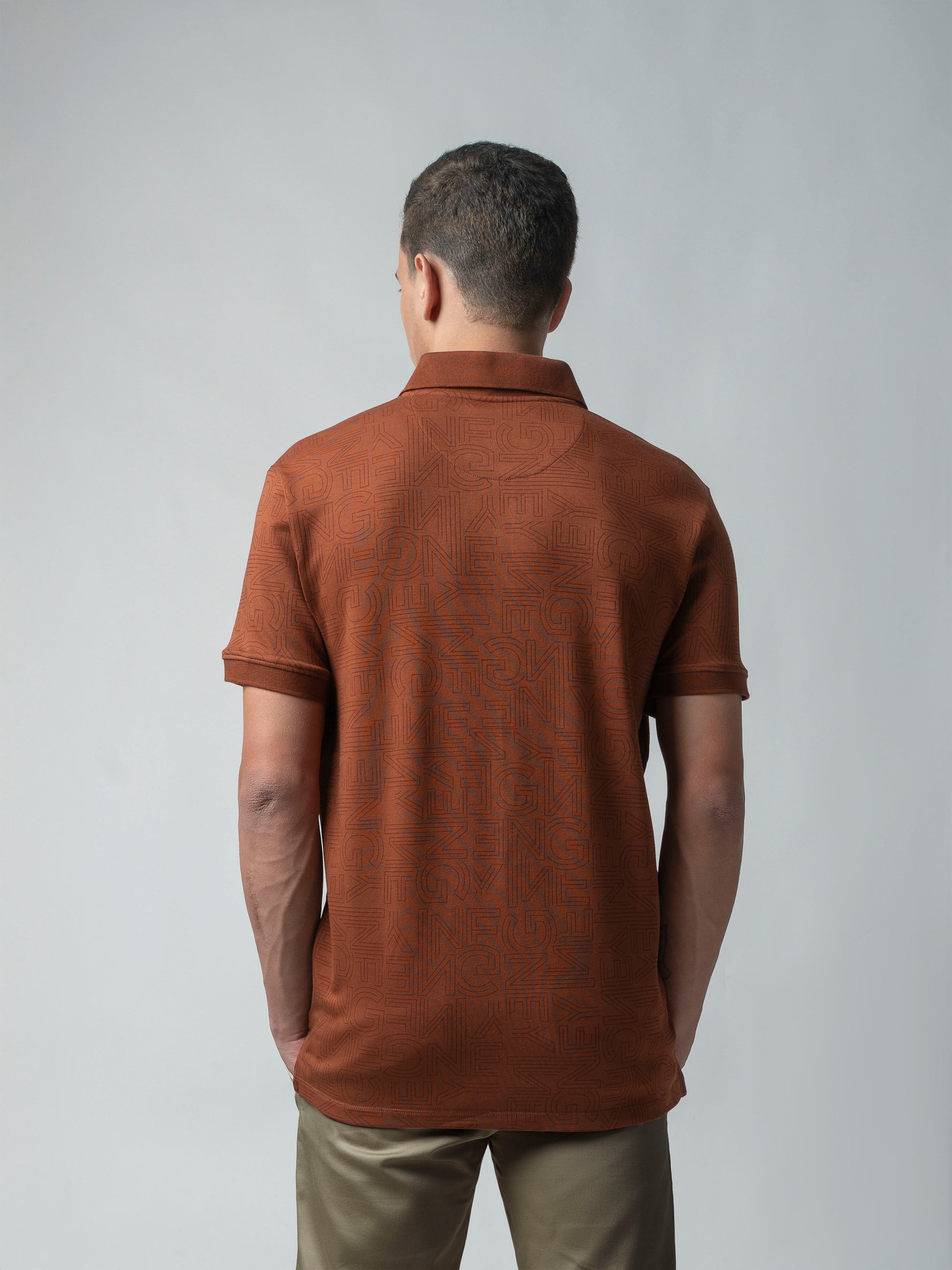 Supima Cotton All-Over Print and DTM Collar Brown Polo for Men