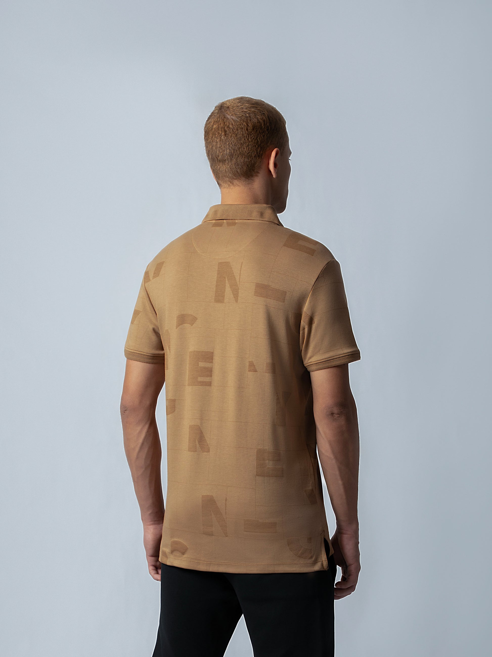 Supima Cotton All-Over Print Honeycomb Textured Khaki Polo for Men