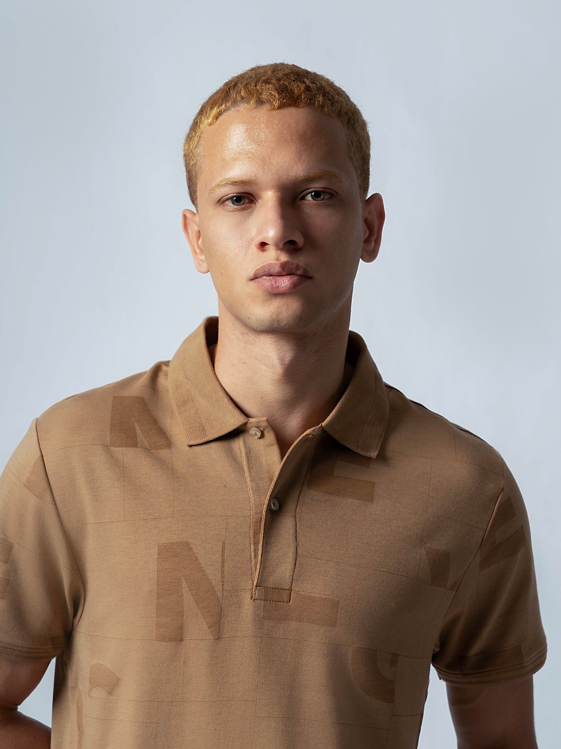 Supima Cotton All-Over Print Honeycomb Textured Khaki Polo for Men