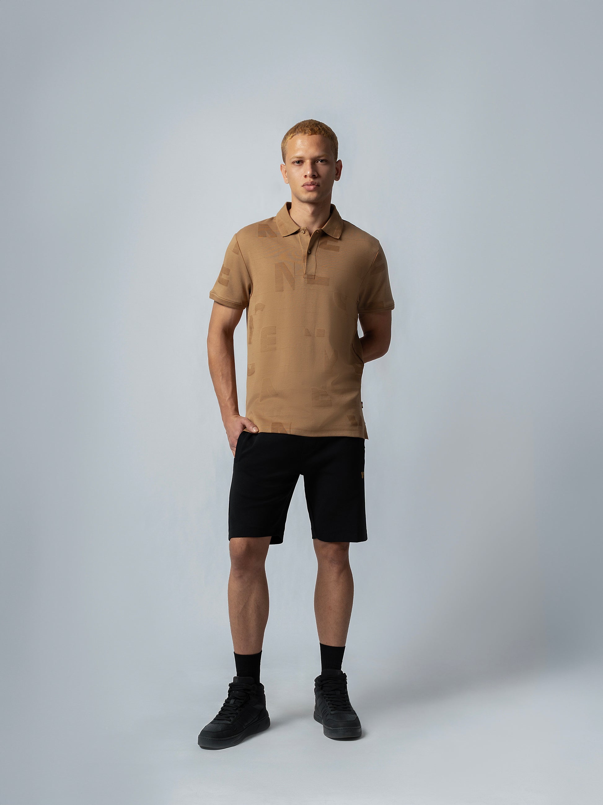 Supima Cotton All-Over Print Honeycomb Textured Khaki Polo for Men