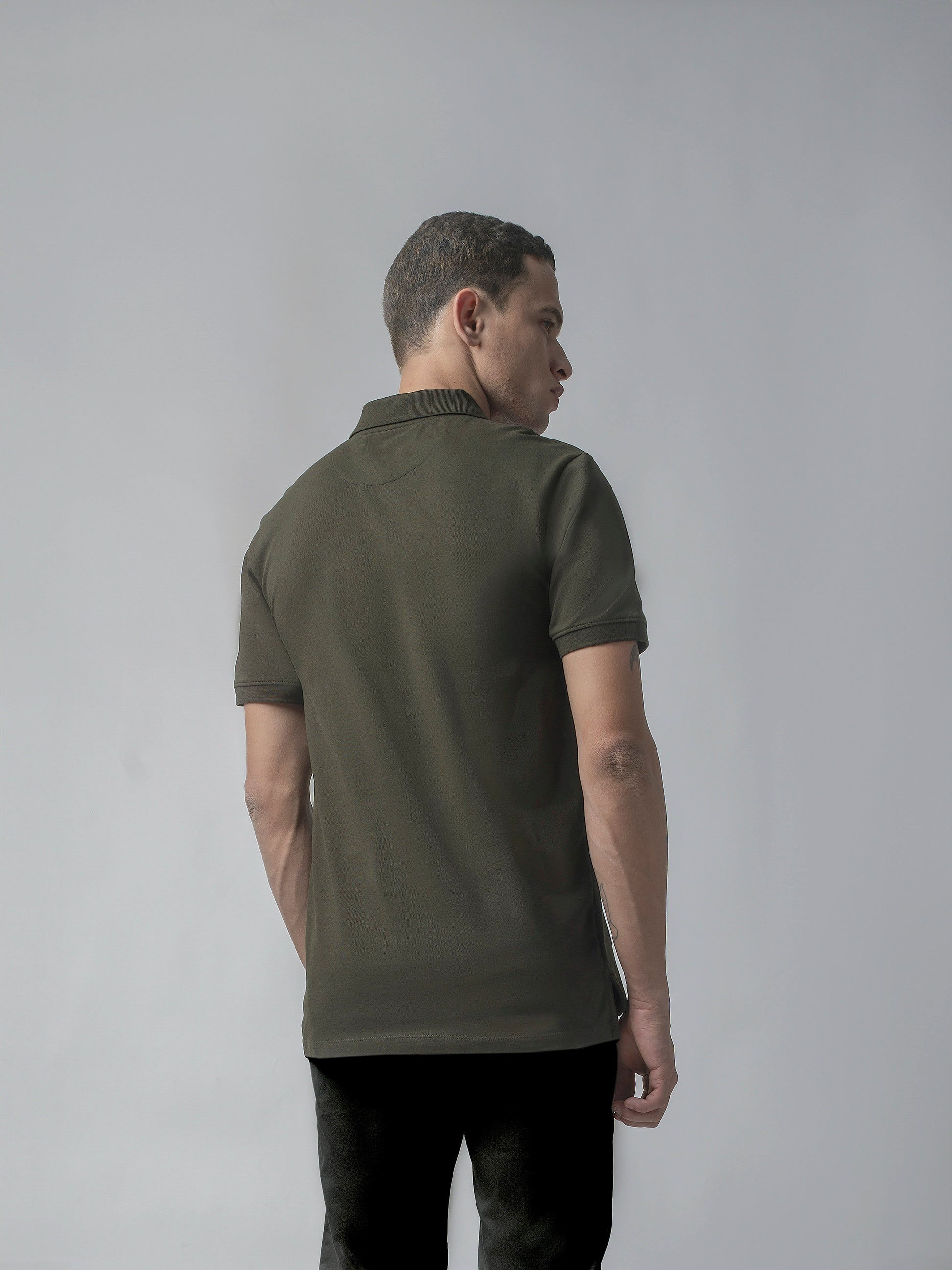 Supima Cotton Panel Print and Cut-and-Sew Olive Polo for Men