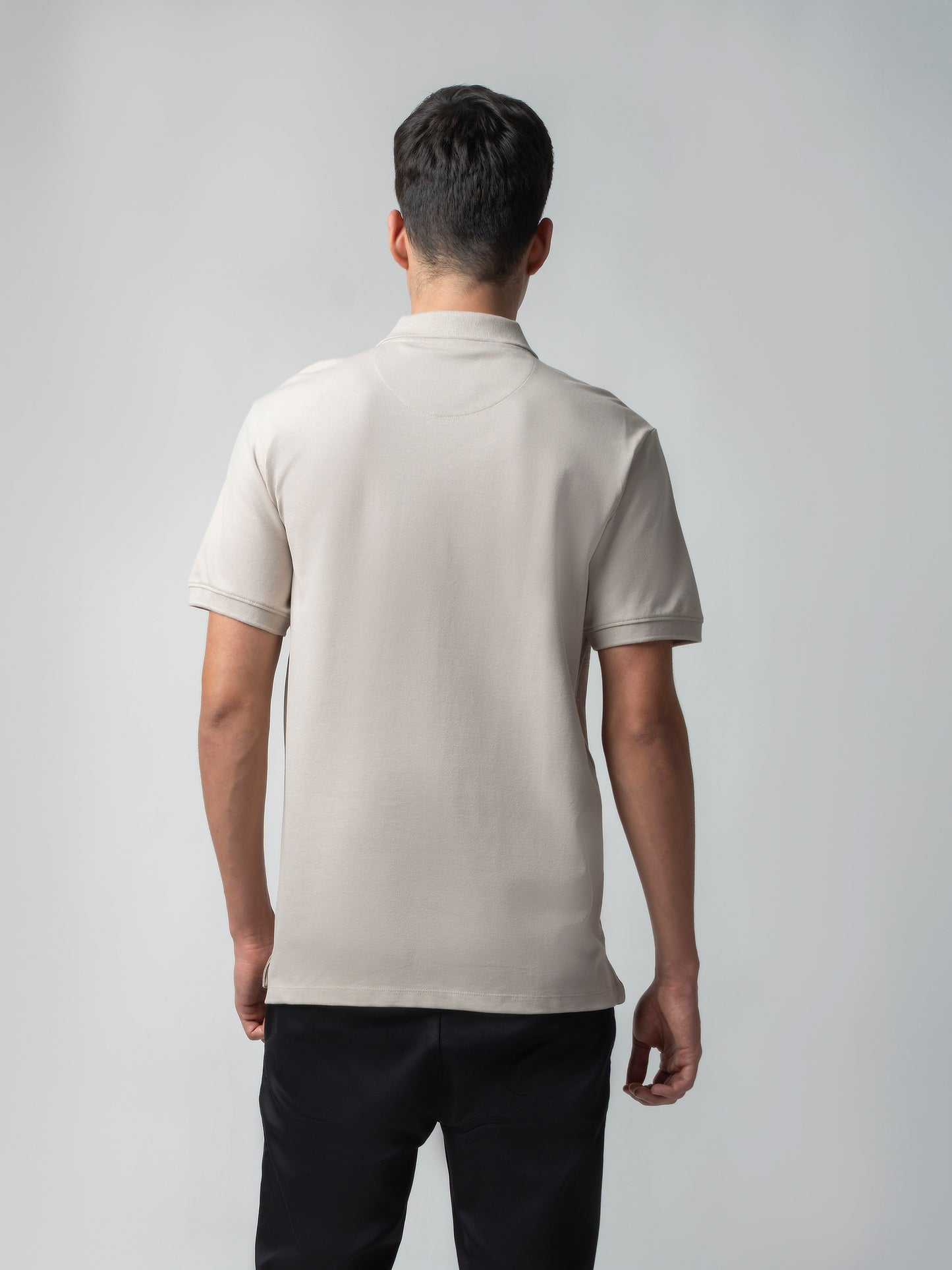 Supima Cotton Panel Print and Cut-and-Sew Sand Polo for Men