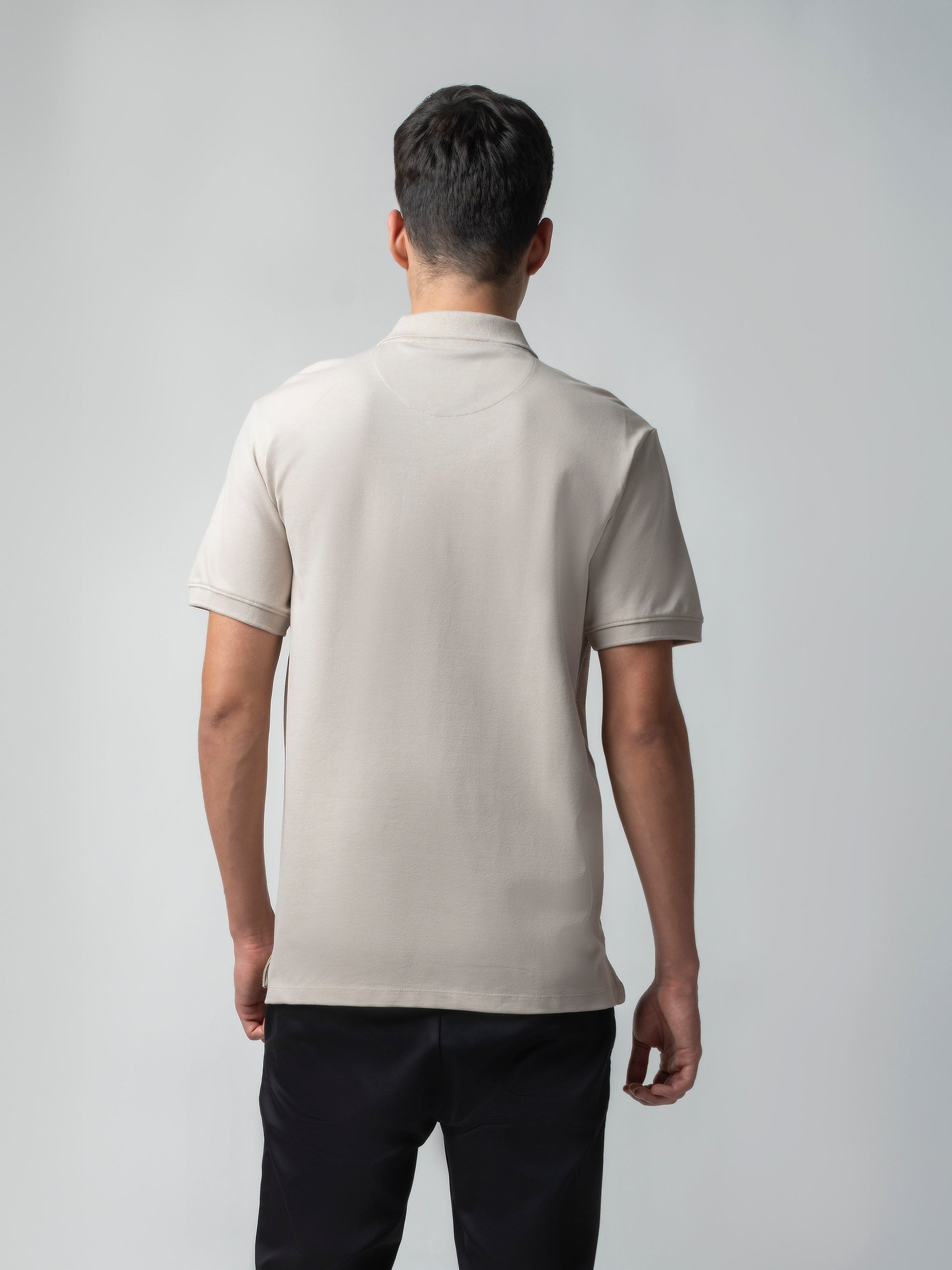 Supima Cotton Panel Print and Cut-and-Sew Sand Polo for Men