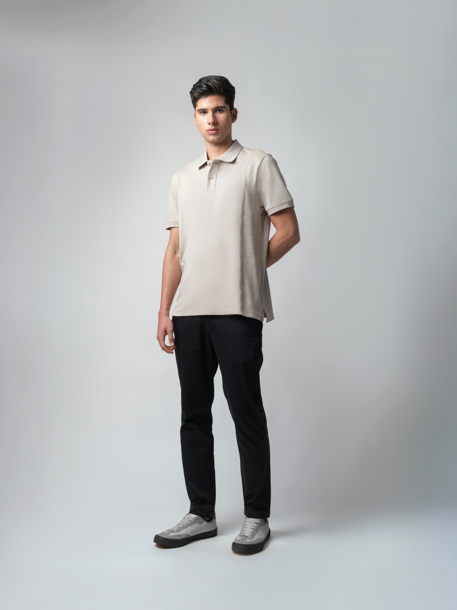 Supima Cotton Panel Print and Cut-and-Sew Sand Polo for Men
