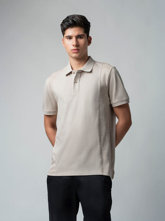 Supima Cotton Panel Print and Cut-and-Sew Sand Polo for Men