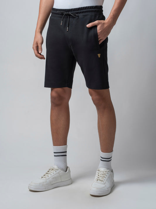 Engyne Black Short Men With Contrast Iconic Emblem Logo