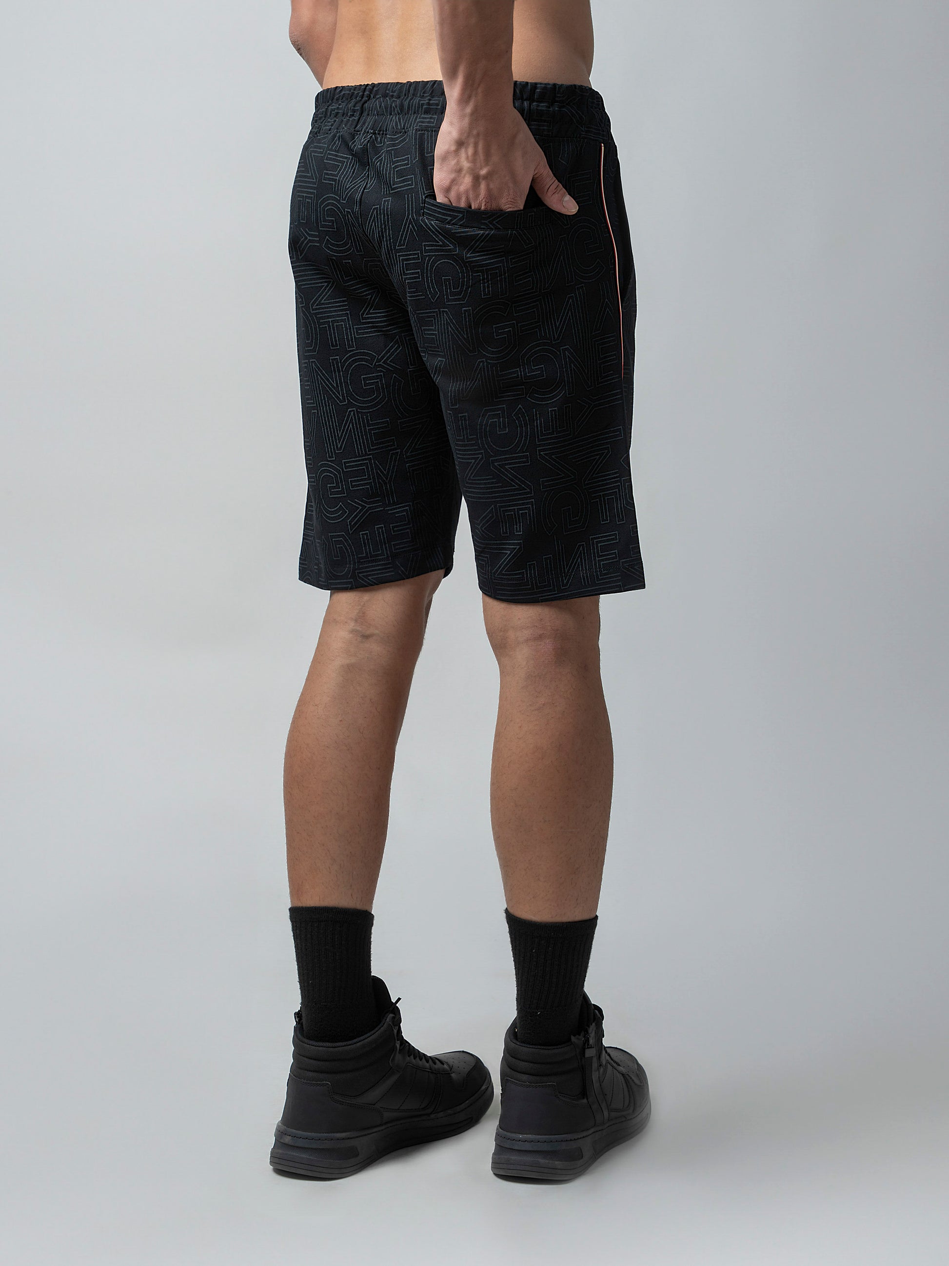 Black All-Over Discharge Mens Printed Shorts