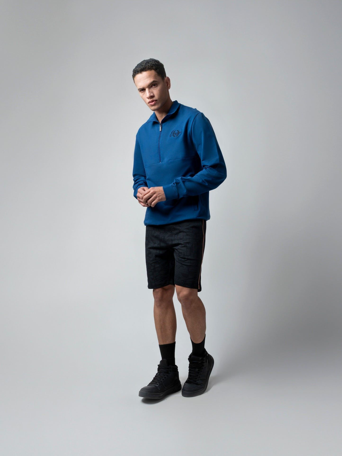 Black All-Over Discharge Mens Printed Shorts
