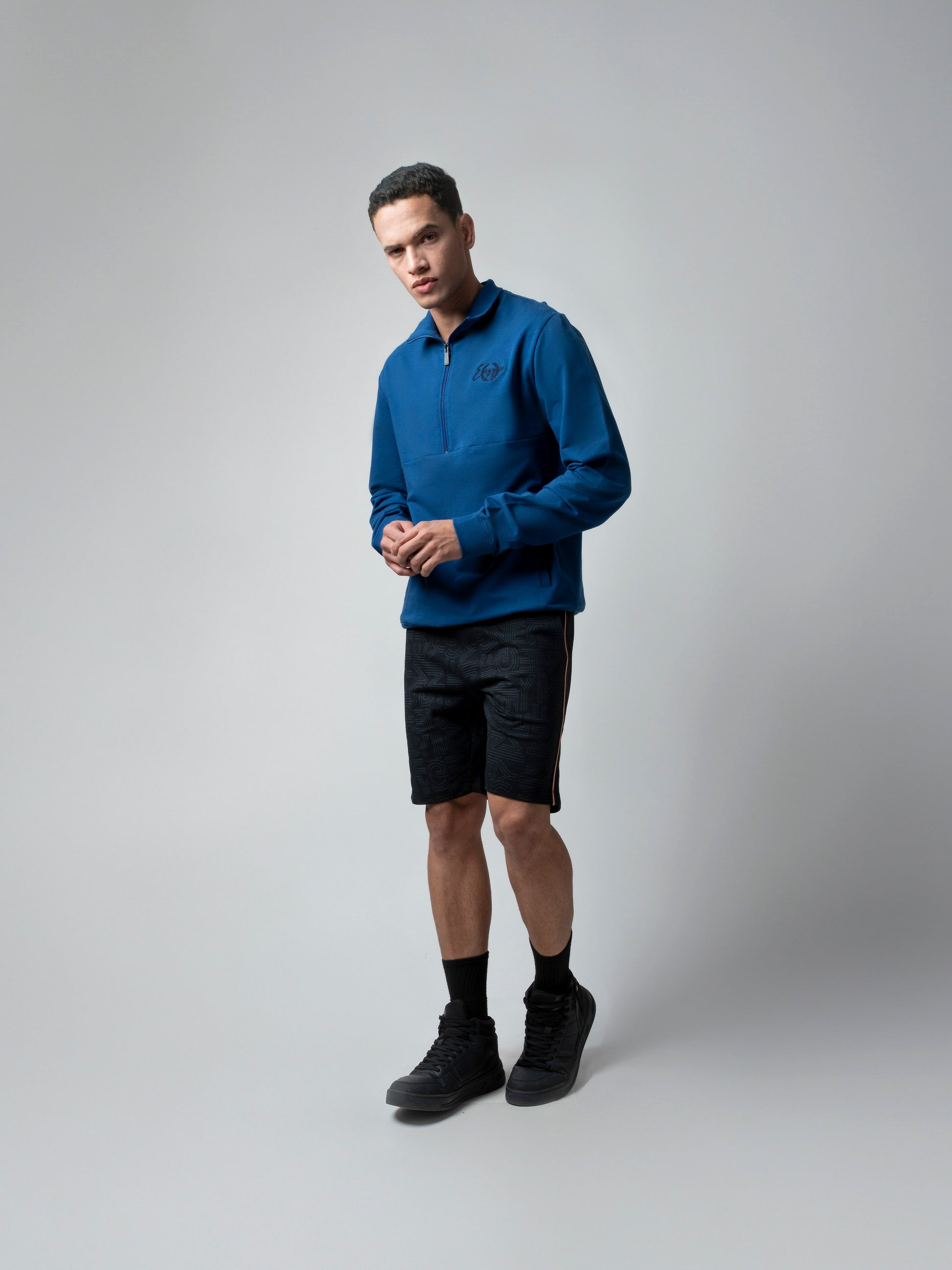 Black All-Over Discharge Mens Printed Shorts