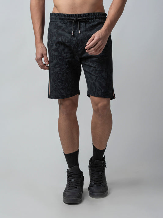 Black All-Over Discharge Mens Printed Shorts