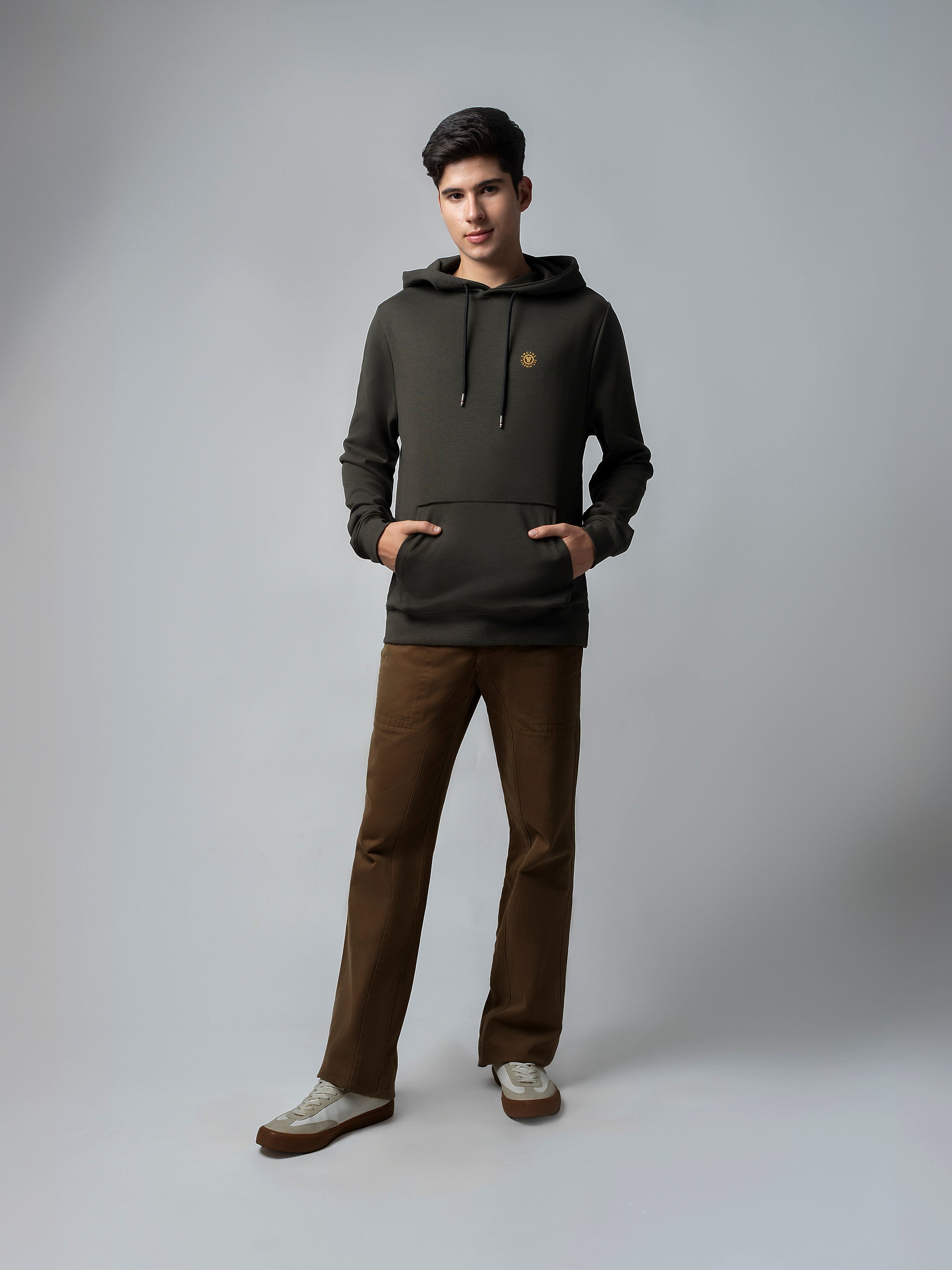 Olive Green Hoodie Sweatshirt with Contrast HD Print