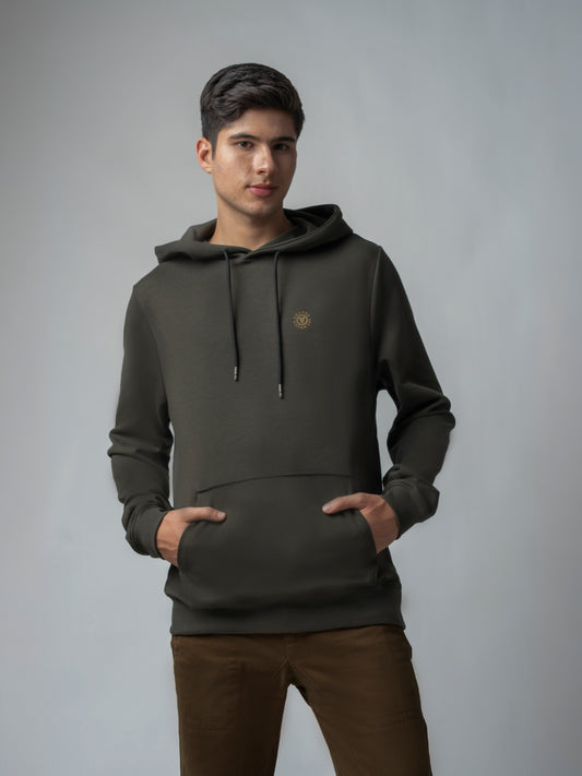 Olive Green Hoodie Sweatshirt with Contrast HD Print