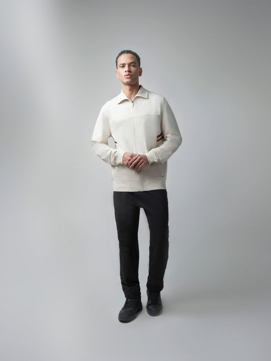 Beige Zipper Sweat Shirt For Men with 4-Color Flag Tape