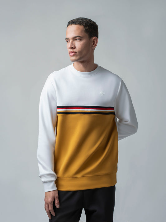 Two-Tone White Sweatshirt with 4-Color Chest Rib for men 