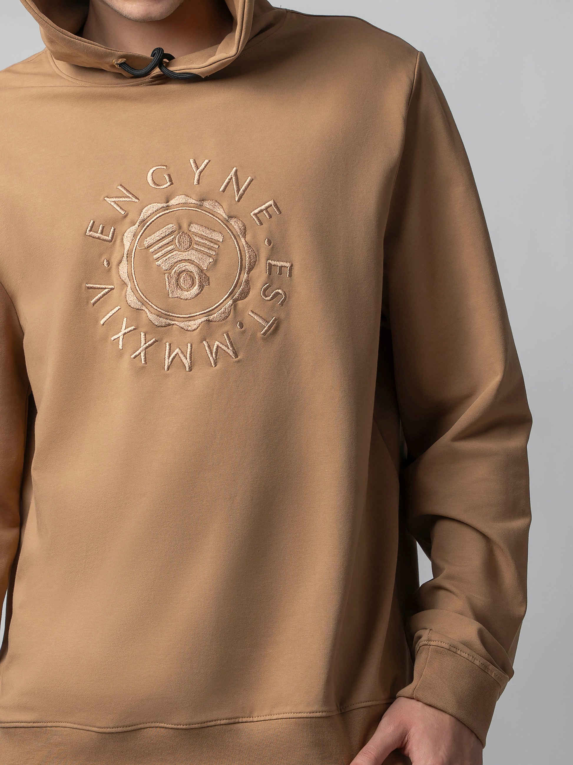 Cotton Khaki Hoodie Sweatshirt with DTM Chest Embroidery