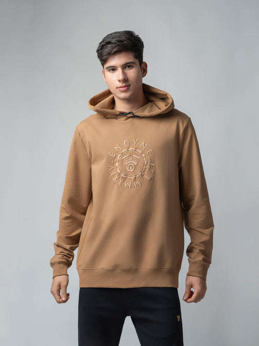 Cotton Khaki Hoodie Sweatshirt with DTM Chest Embroidery