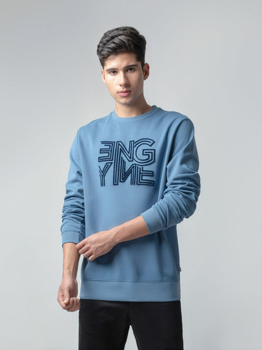 Long Sleeve Sweatshirt with 'Engyne' Embroidery Gasoline