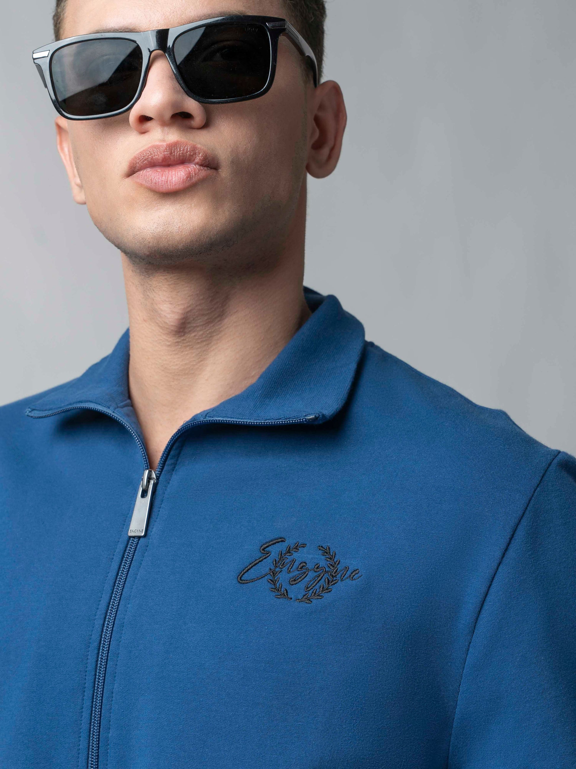 Dark Blue Half Zip Sweater Shirt Silicon HD Chest Print for men