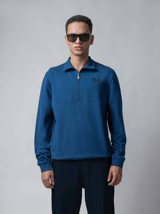 Dark Blue Half Zip Sweater Shirt Silicon HD Chest Print for men