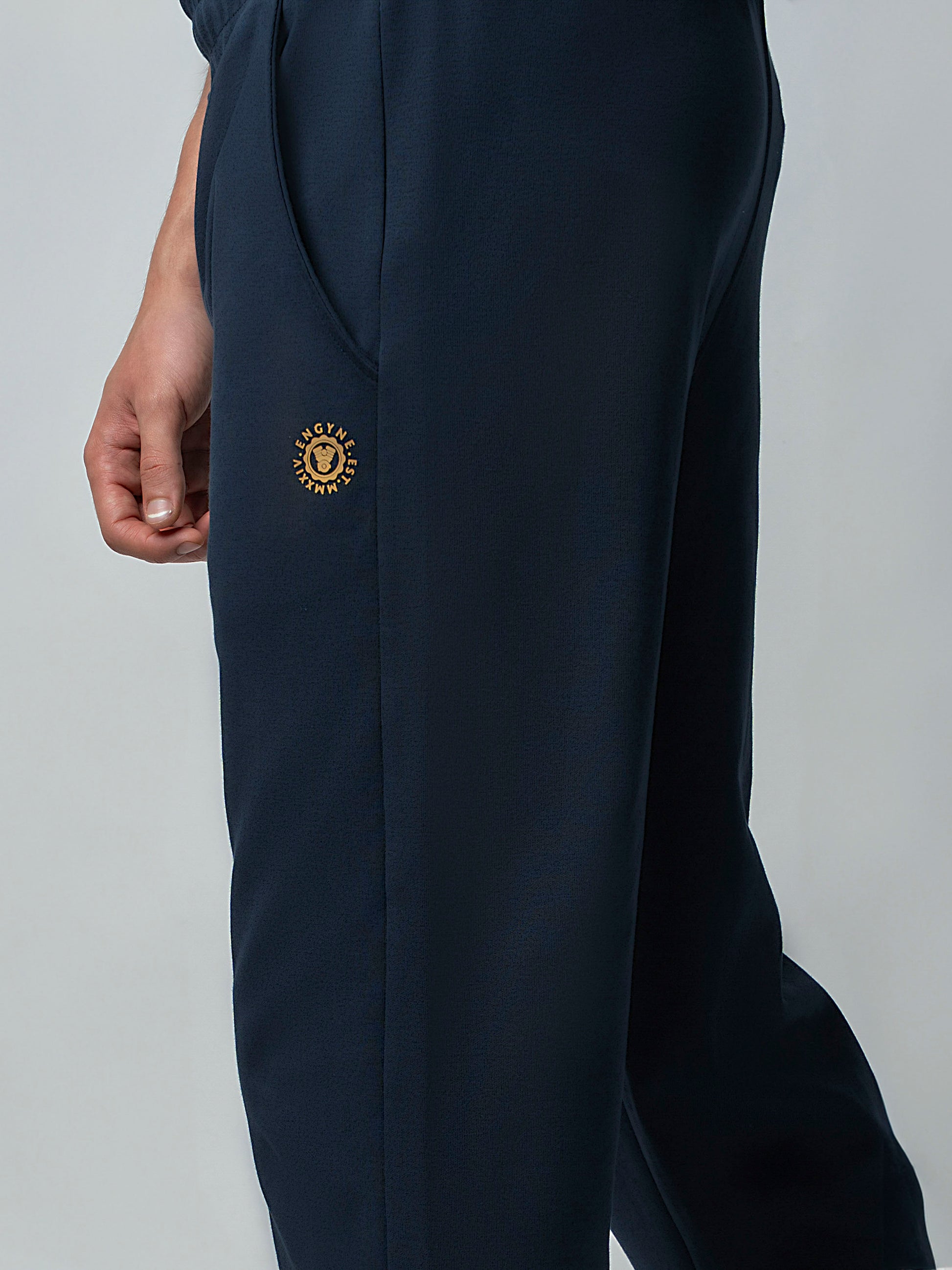 Rougen Cotton Navy Track Pant With Contrast Hd Print