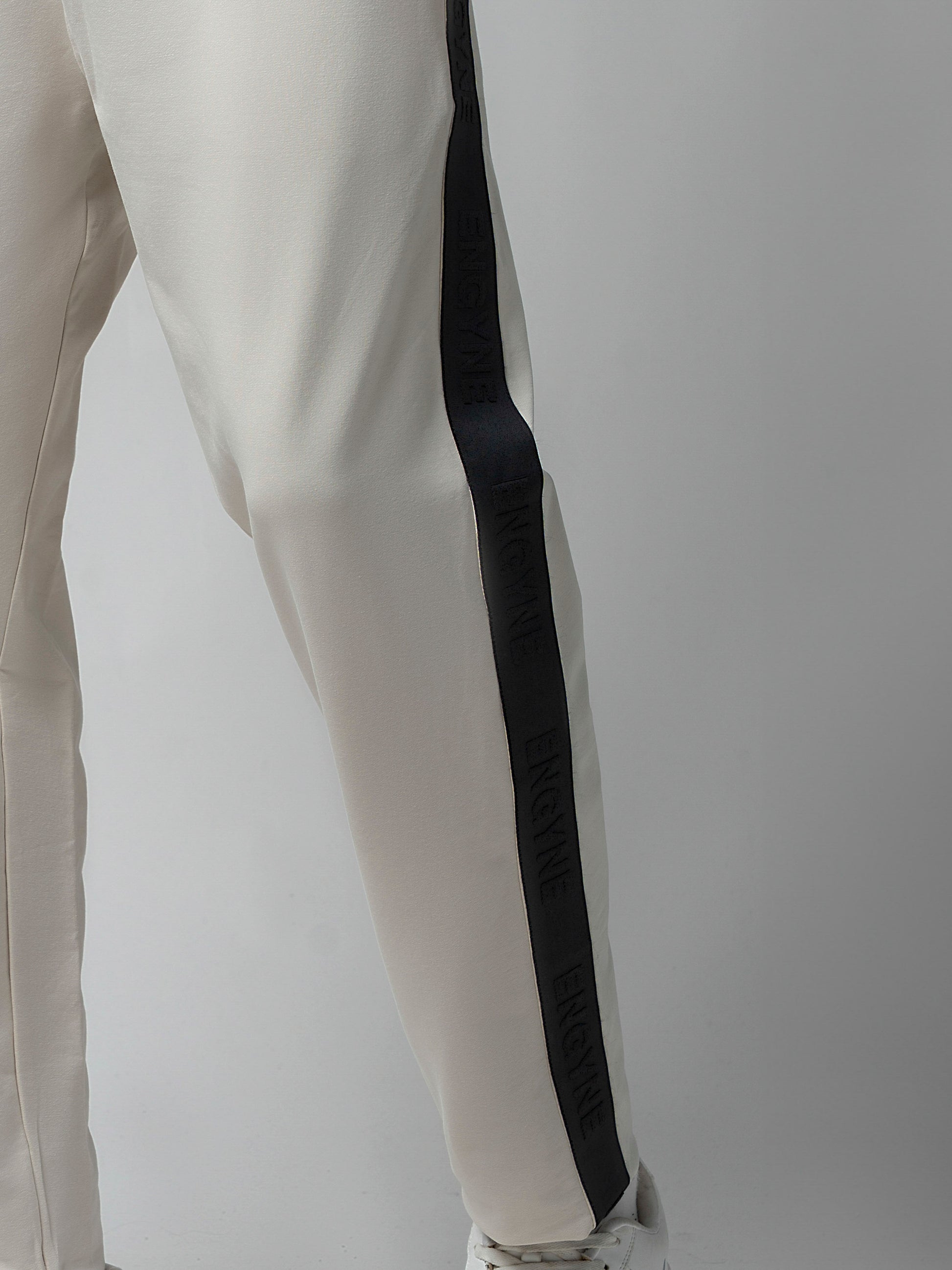 Cotton Beige Track Pant with Contrast Woven Side Tape