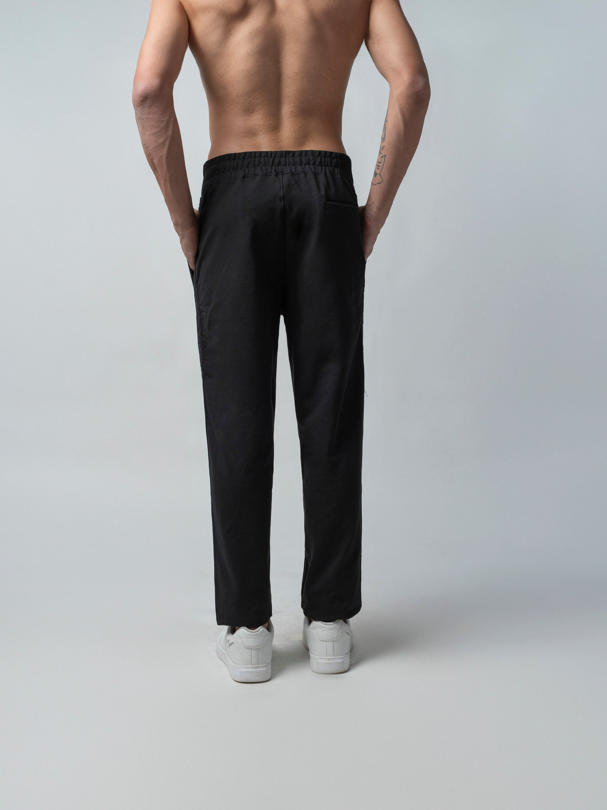 Rougen Cotton Black Tracksuit Pants With Woven Side Tape