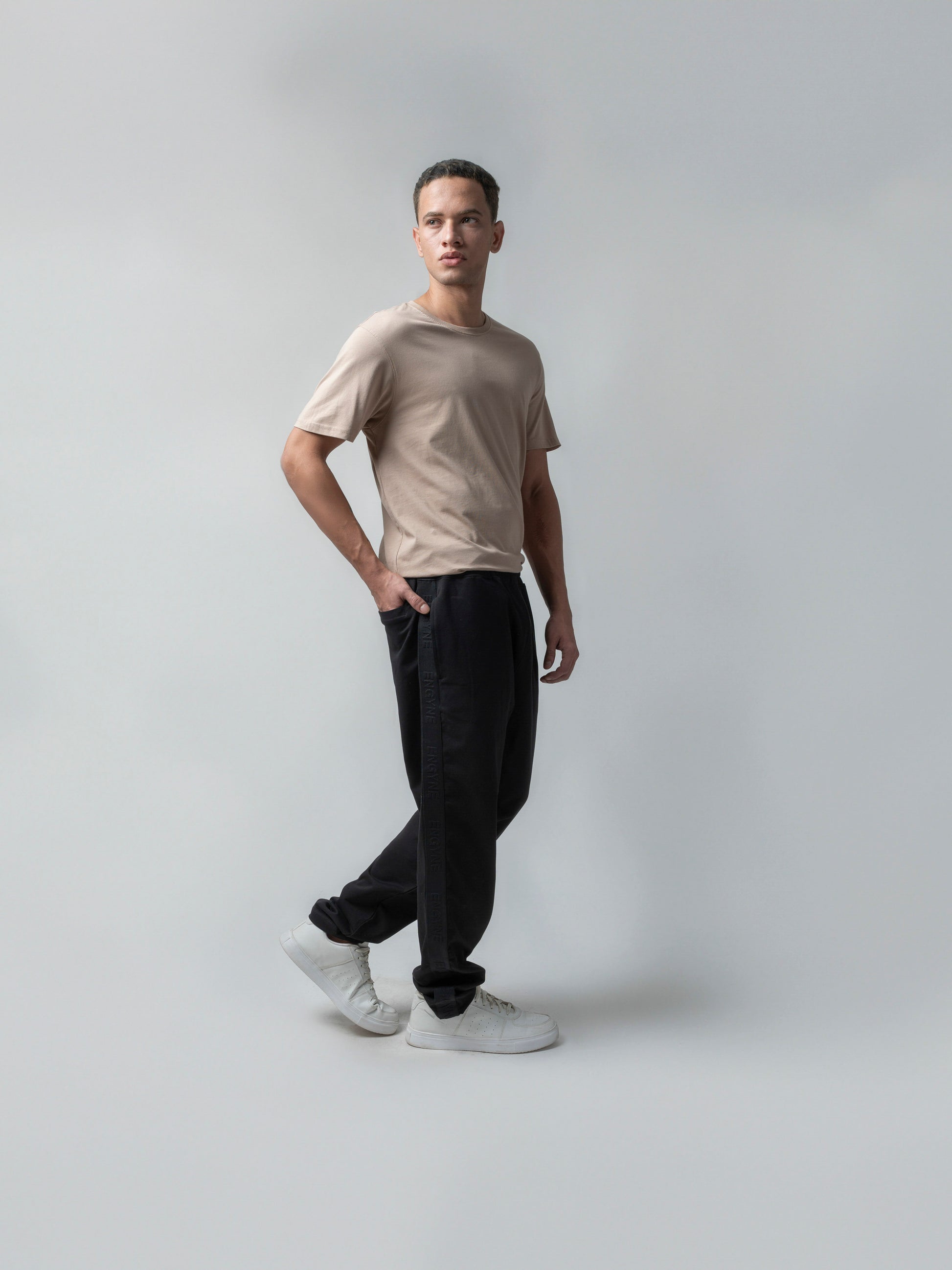 Rougen Cotton Black Tracksuit Pants With Woven Side Tape