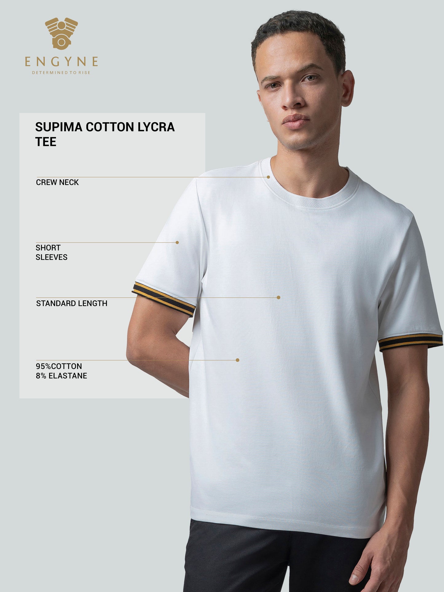 Supima Cotton Lycra White t Shirt for Men Round Neck