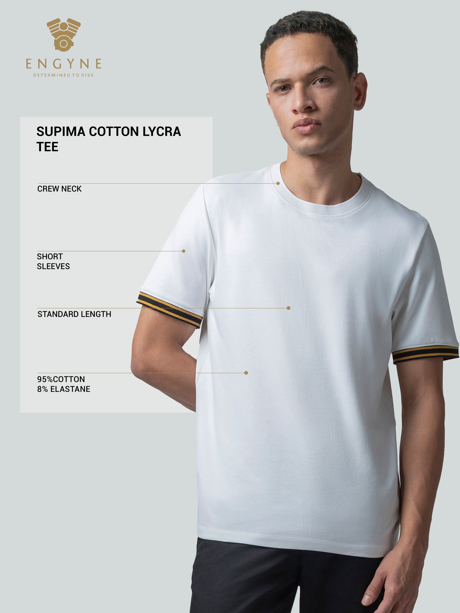 Supima Cotton Lycra White t Shirt for Men Round Neck
