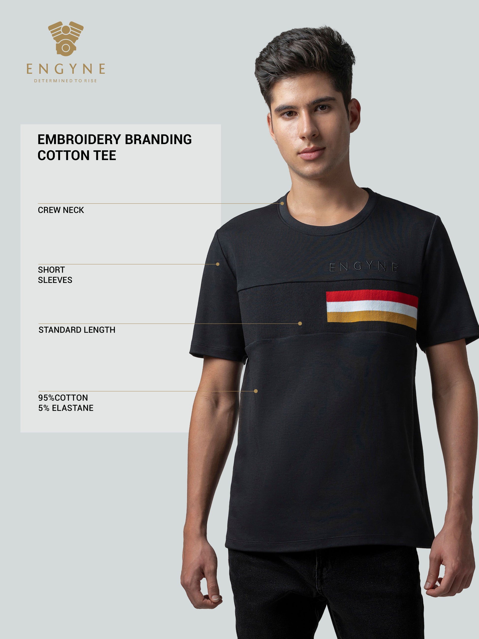 Supima Cotton Lycra Black Round Neck T Shirt for Men