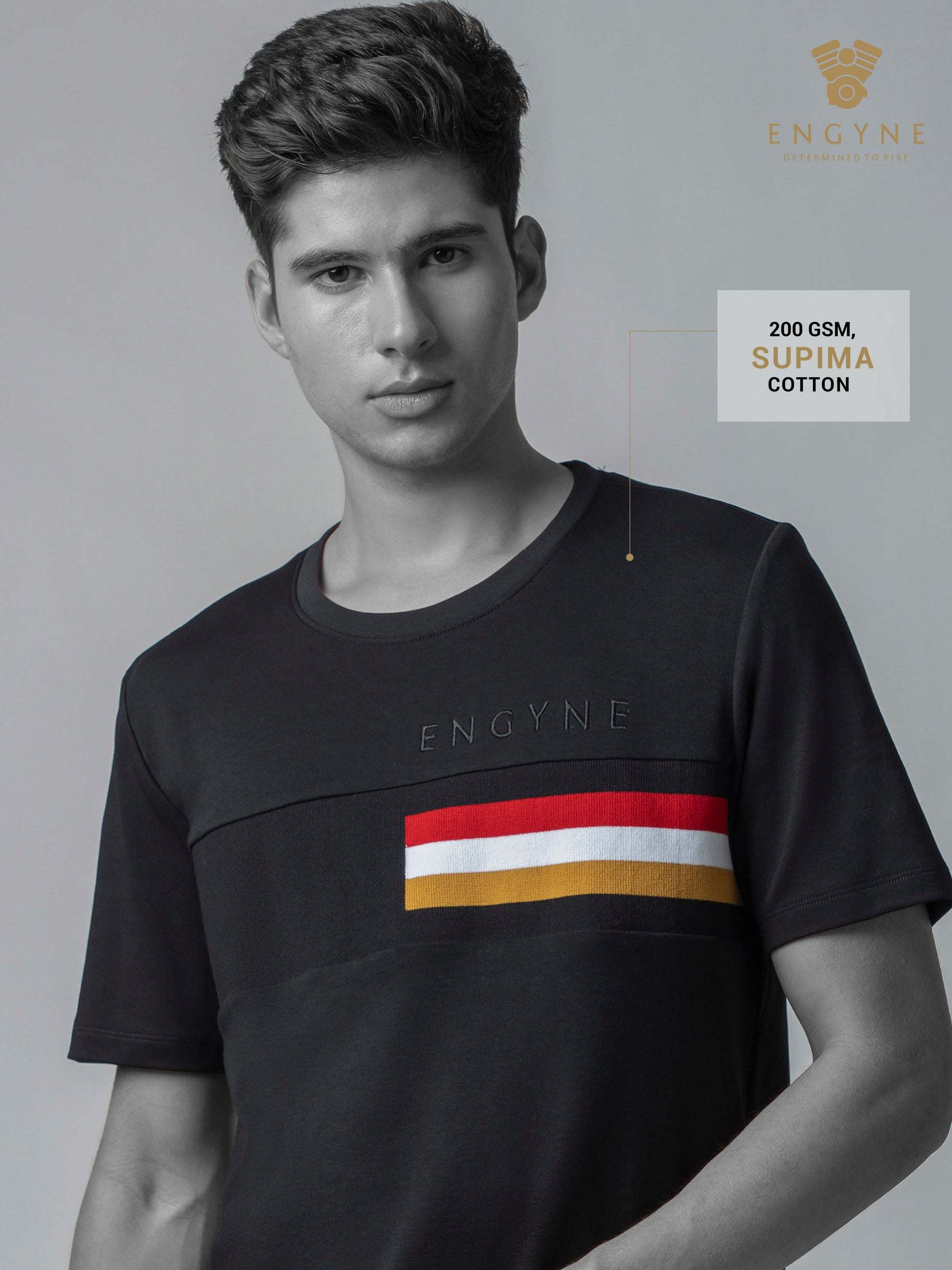 Supima Cotton Lycra Black Round Neck T Shirt for Men