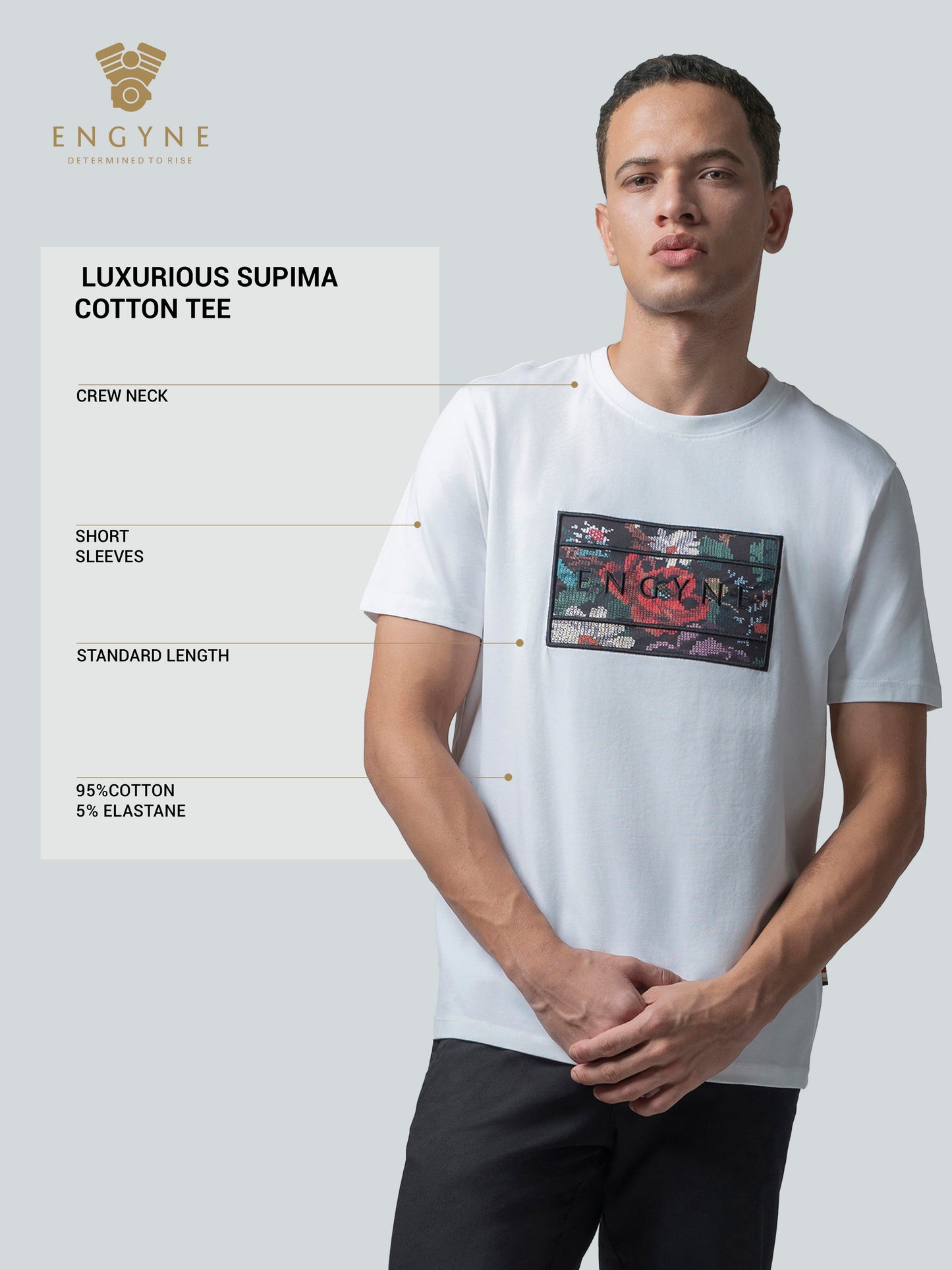 Supima Cotton Lycra with Sublimation-Printed Chest Appliqué and Embroidery White T-shirt