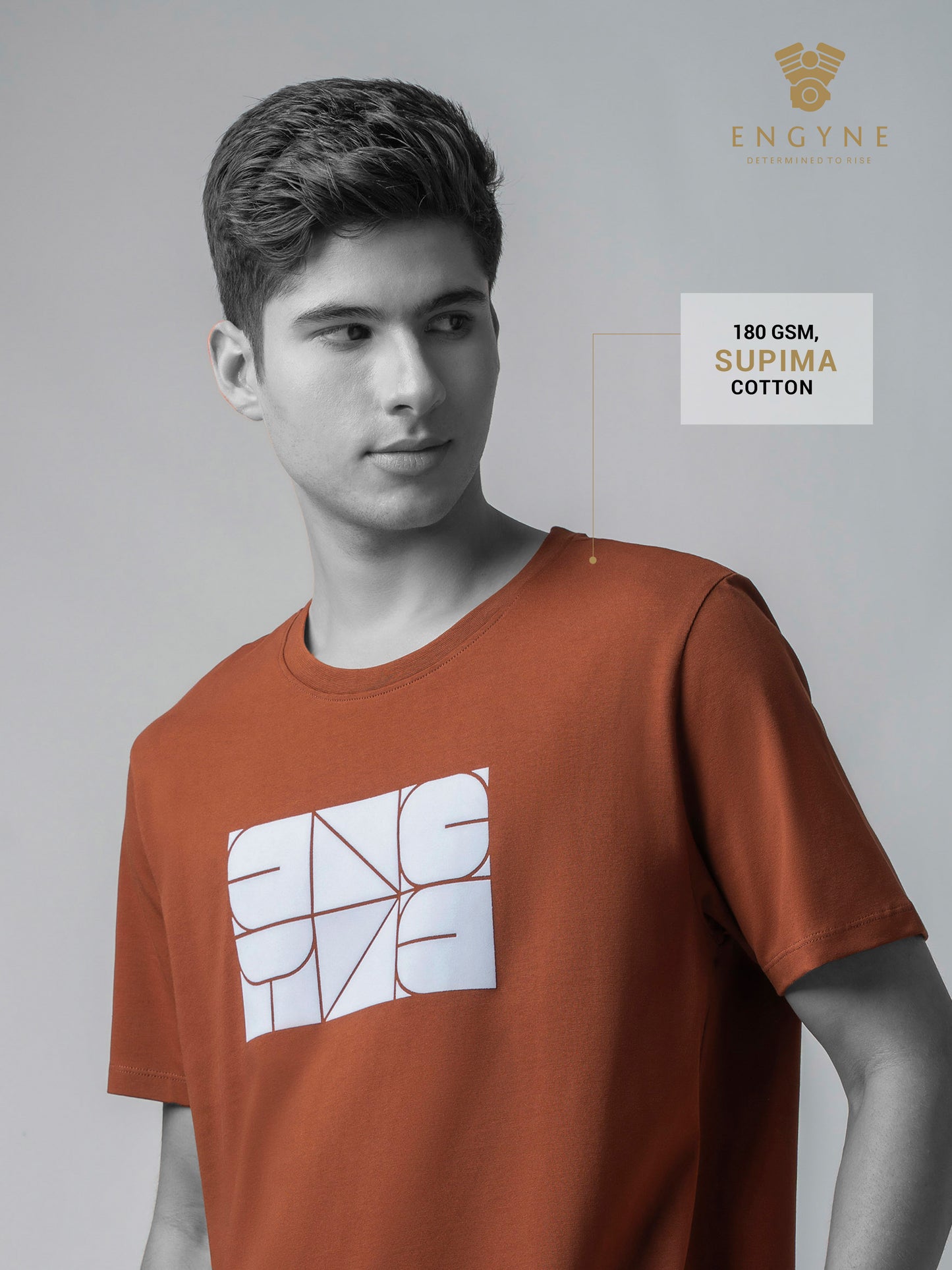 Rougen Cotton Lycra with Sticker Flock Print Brown T-shirt