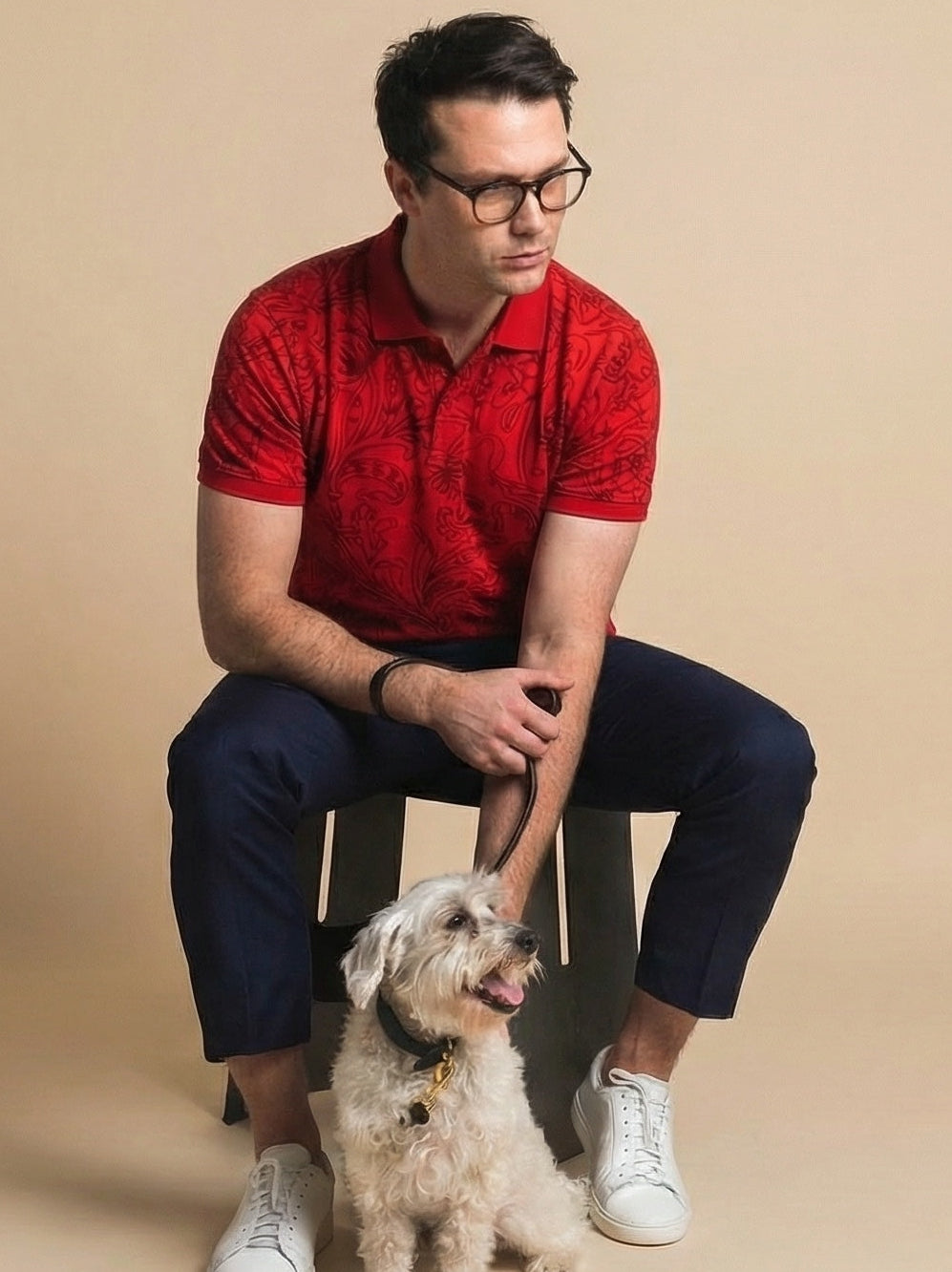 floral printed red polo tshirt