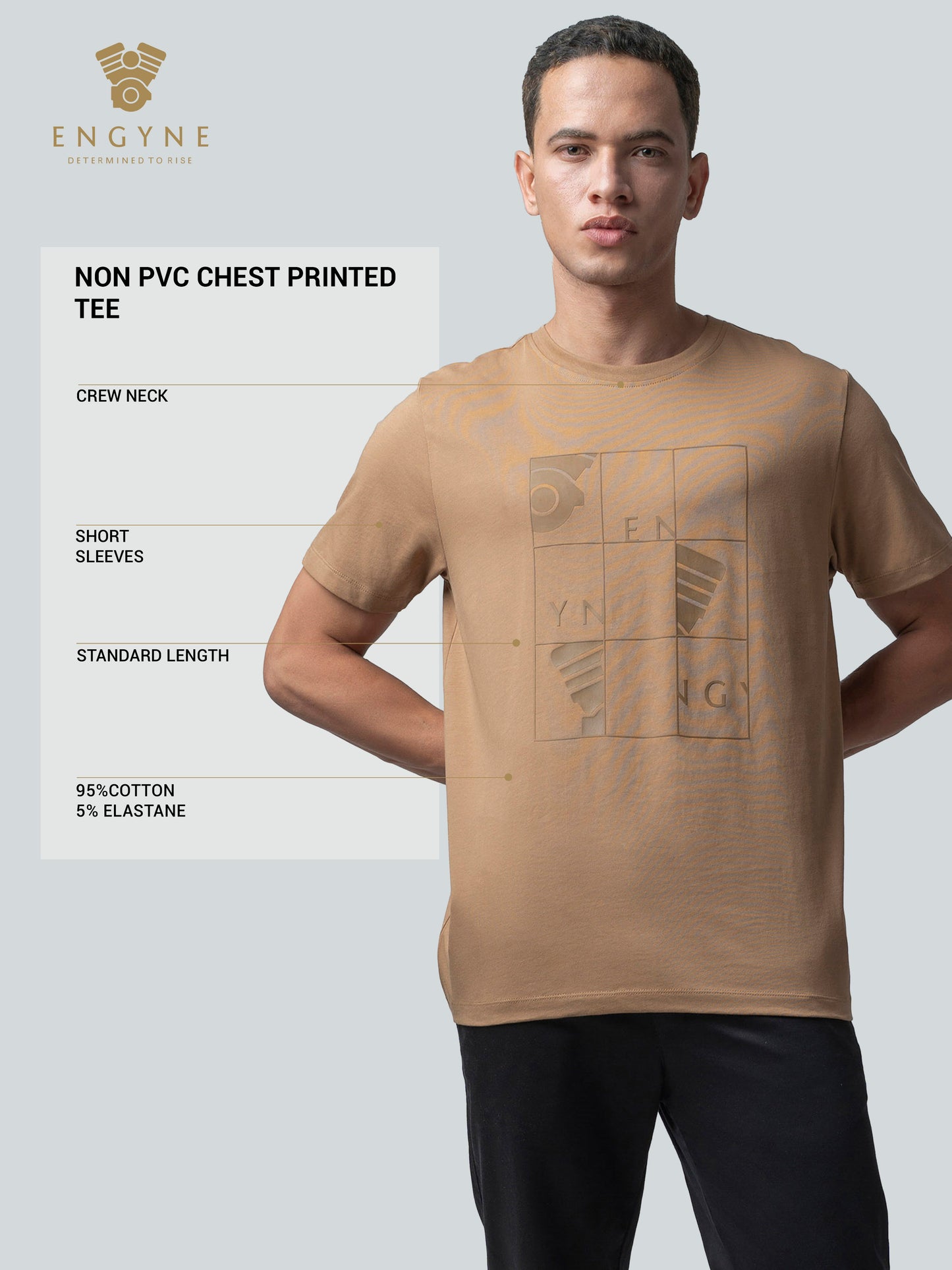 Rougen Cotton Lycra Khaki T Shirt for Men