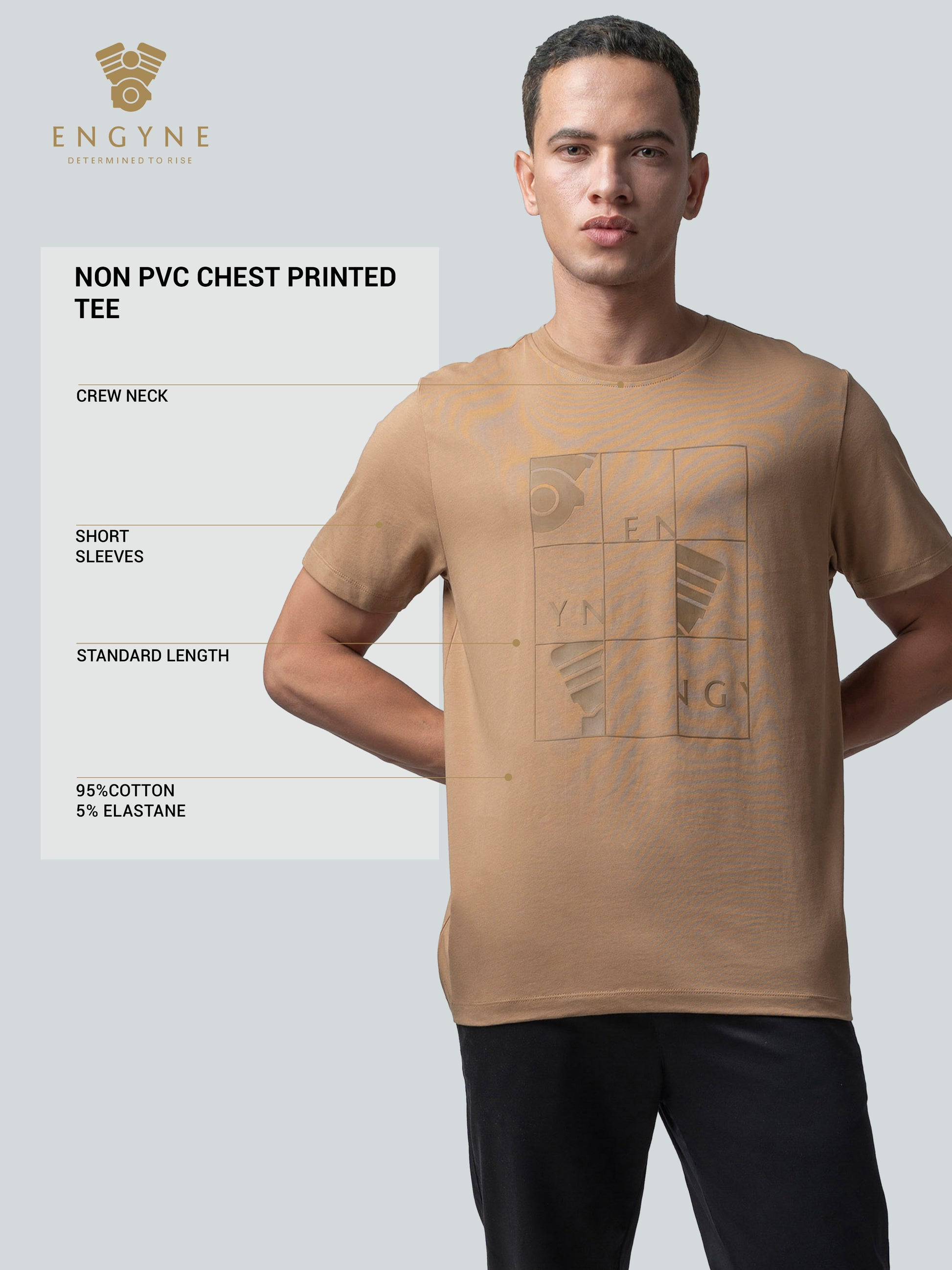 Rougen Cotton Lycra Khaki T Shirt for Men