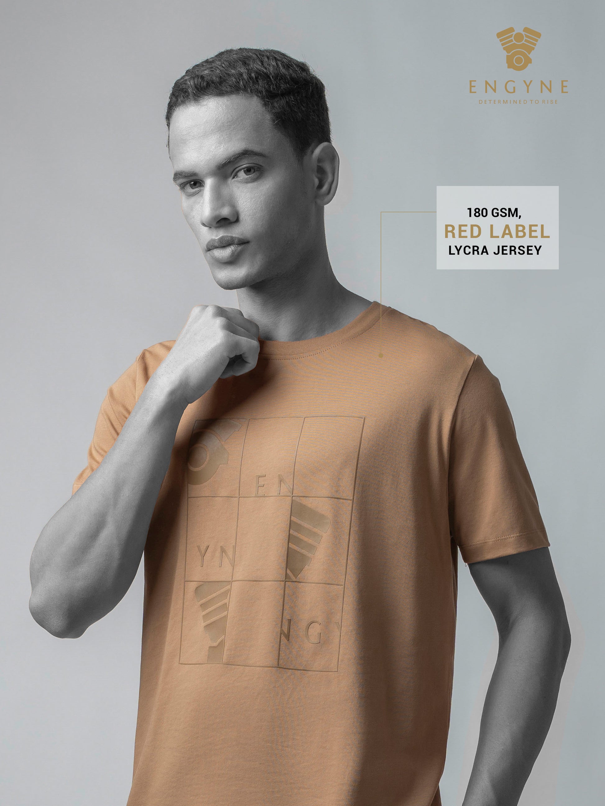 Rougen Cotton Lycra Khaki T Shirt for Men