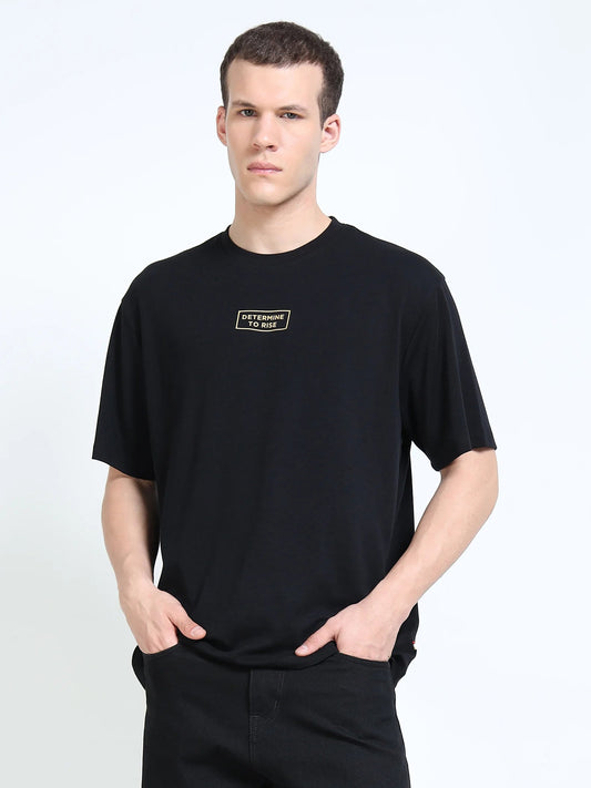 black t-shirt and pants. Men's Casual look