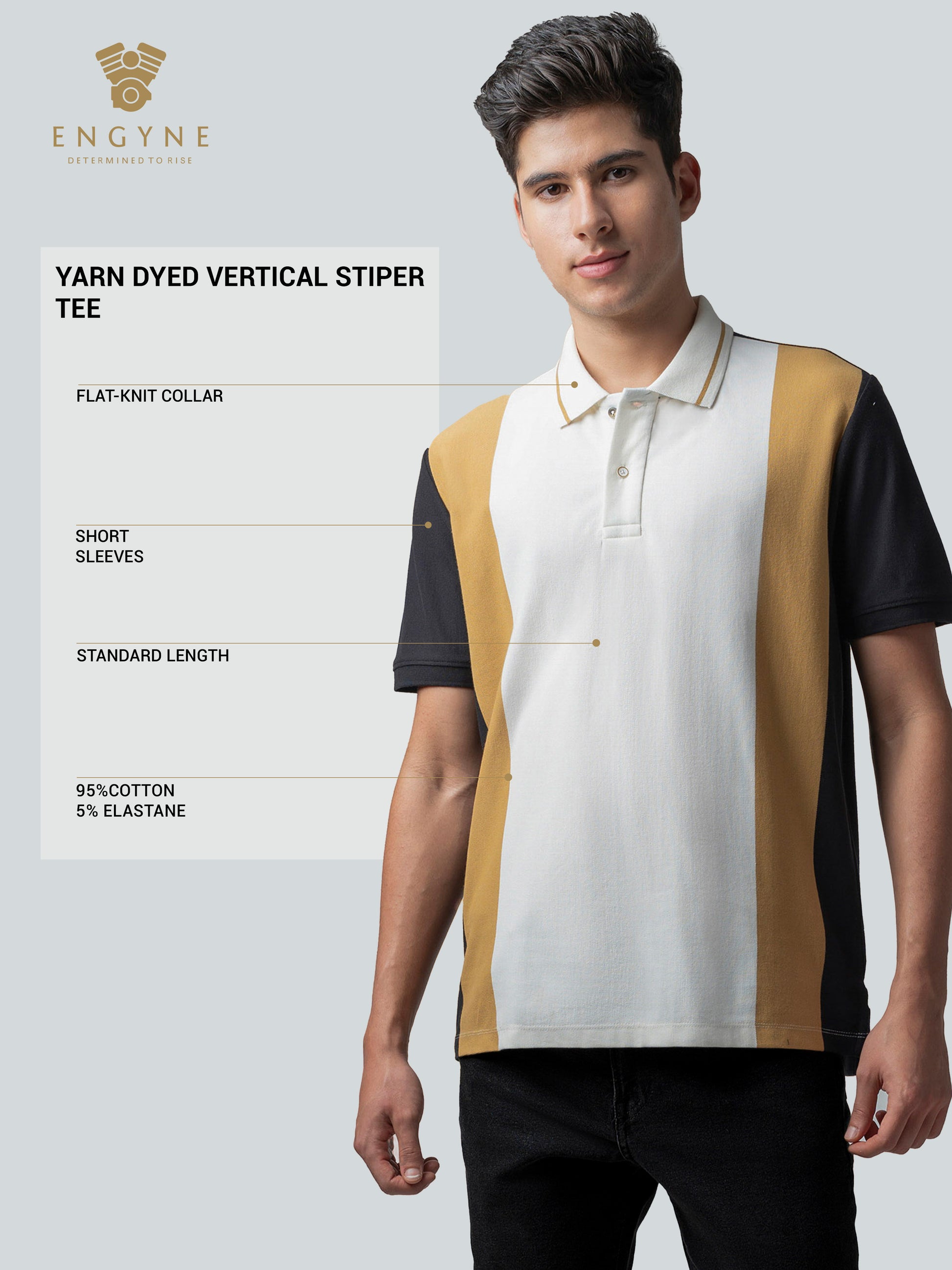  Yarn-Dyed Vertical Stripes  Cotton Lycra Black T Shirt