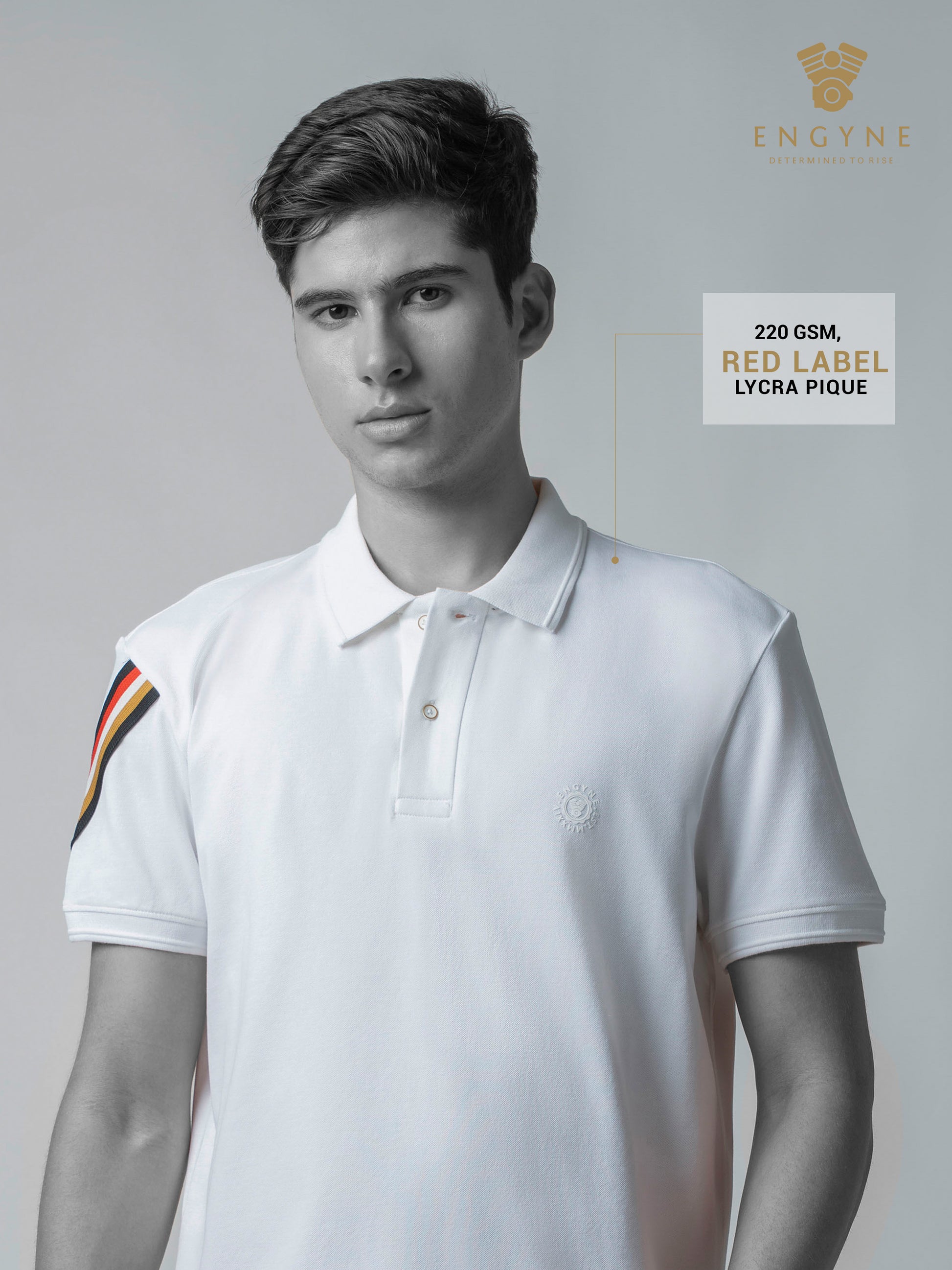Rougen Cotton Lycra White Polo Neck T Shirt For Men