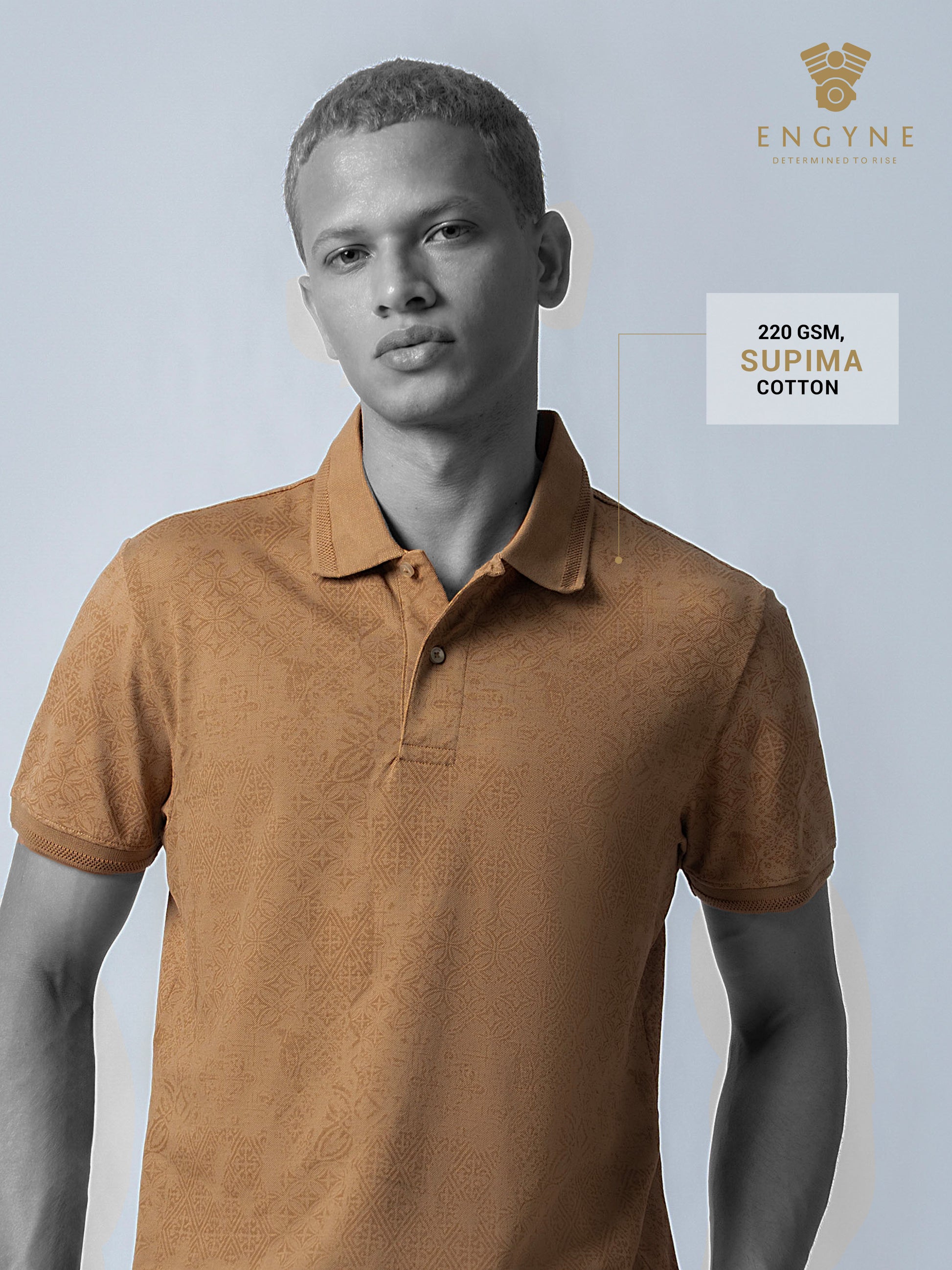 Supima Cotton Print and Honeycomb Textured Khaki Polo for Men