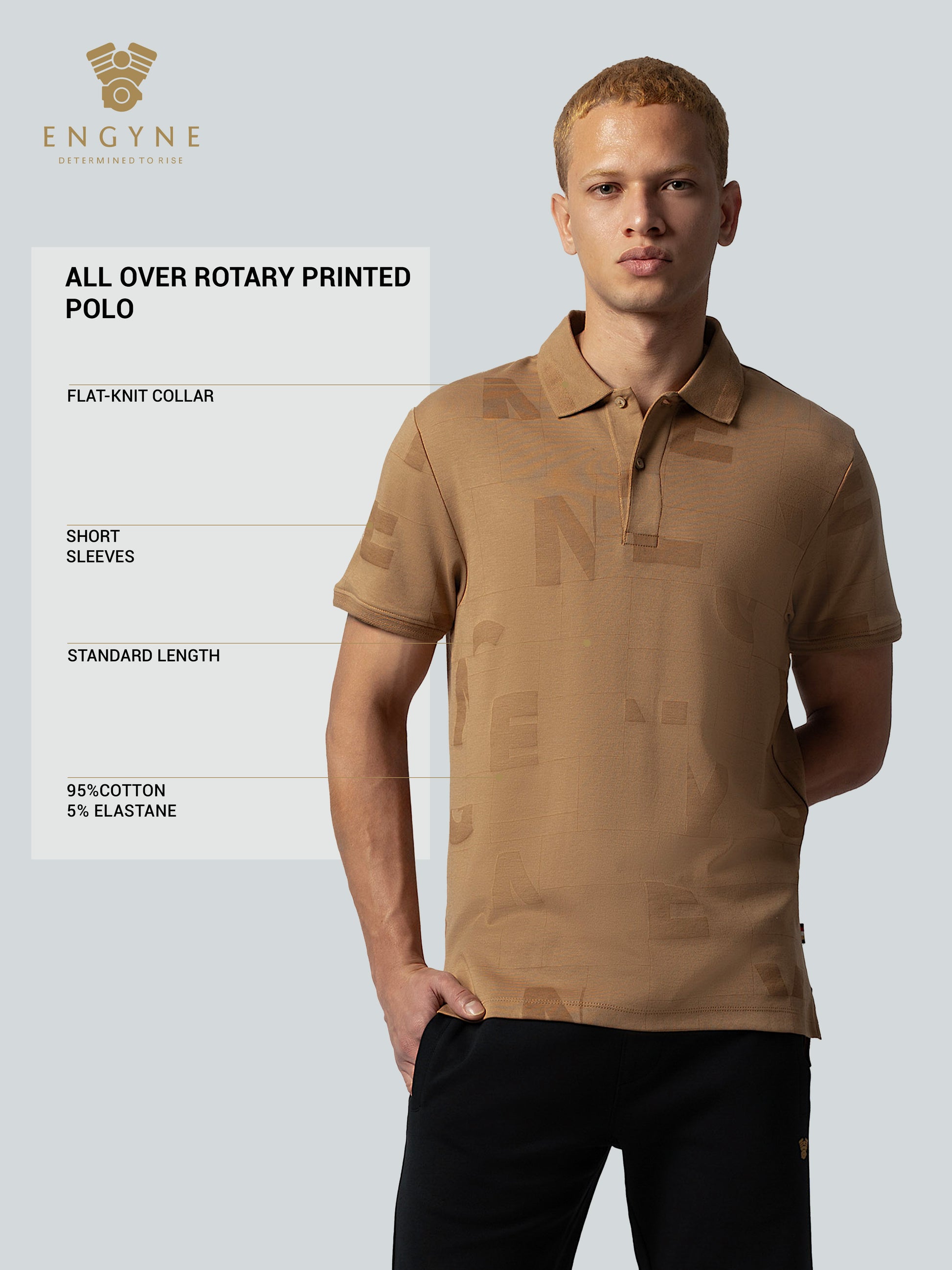 Supima Cotton All-Over Print Honeycomb Textured Khaki Polo for Men