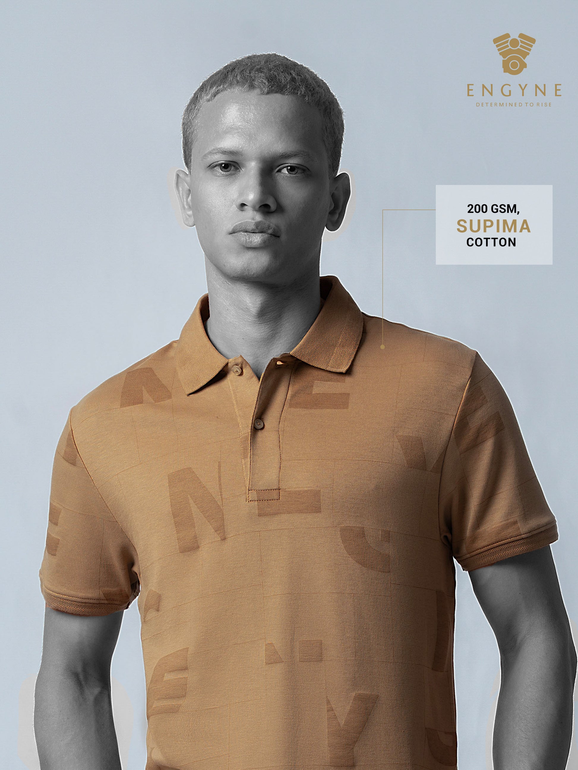 Supima Cotton All-Over Print Honeycomb Textured Khaki Polo for Men