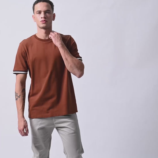 Supima Cotton Lycra Piqué Brown T Shirt Men