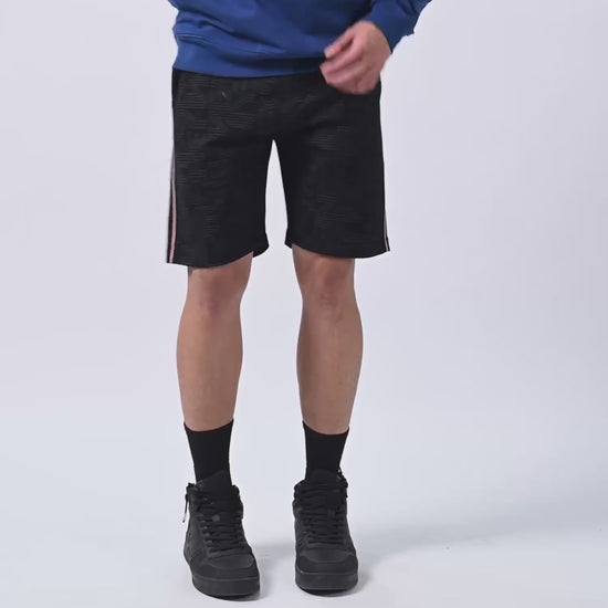Black All-Over Discharge Mens Printed Shorts