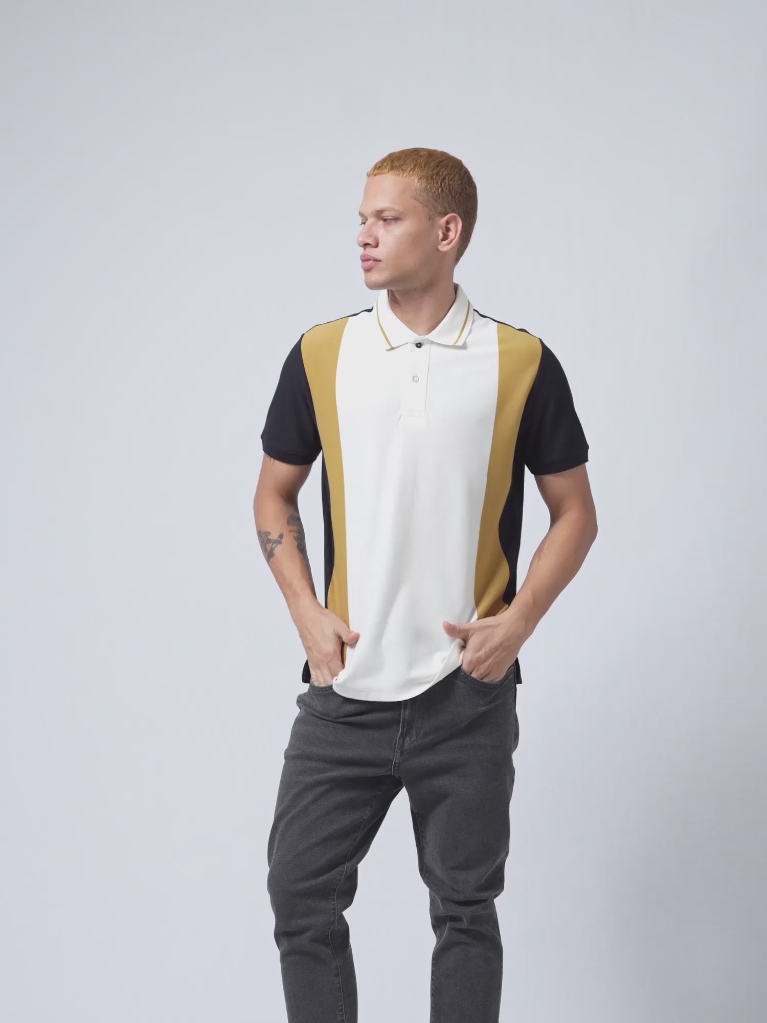  Yarn-Dyed Vertical Stripes  Cotton Lycra Black T Shirt
