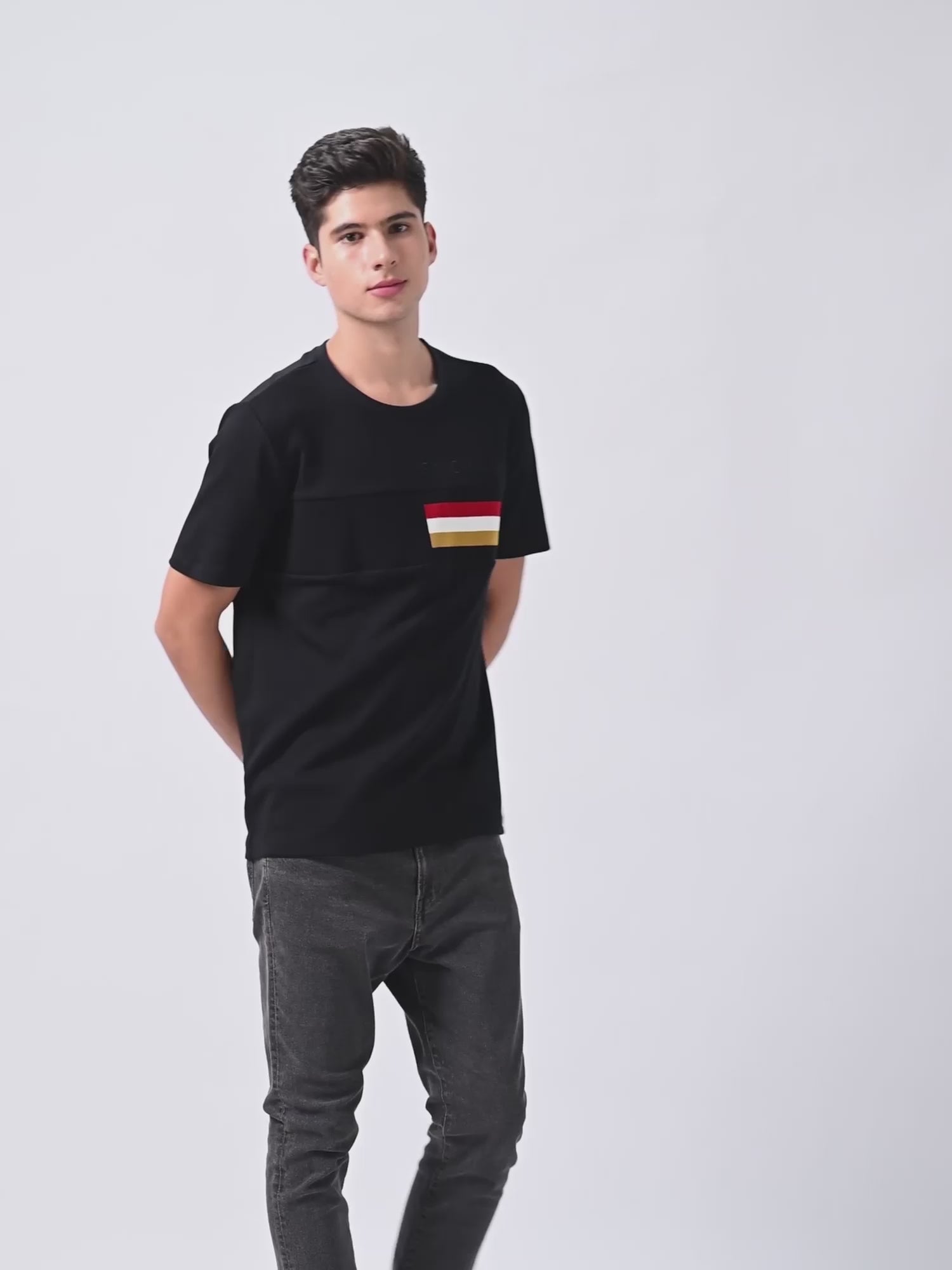Supima Cotton Lycra Black Round Neck T Shirt for Men