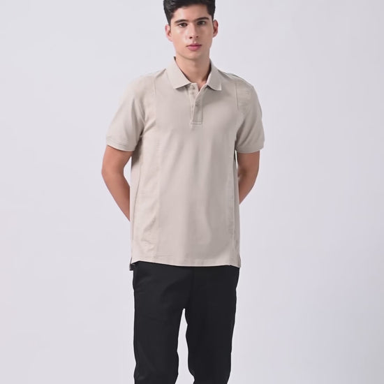 Supima Cotton Panel Print and Cut-and-Sew Sand Polo for Men