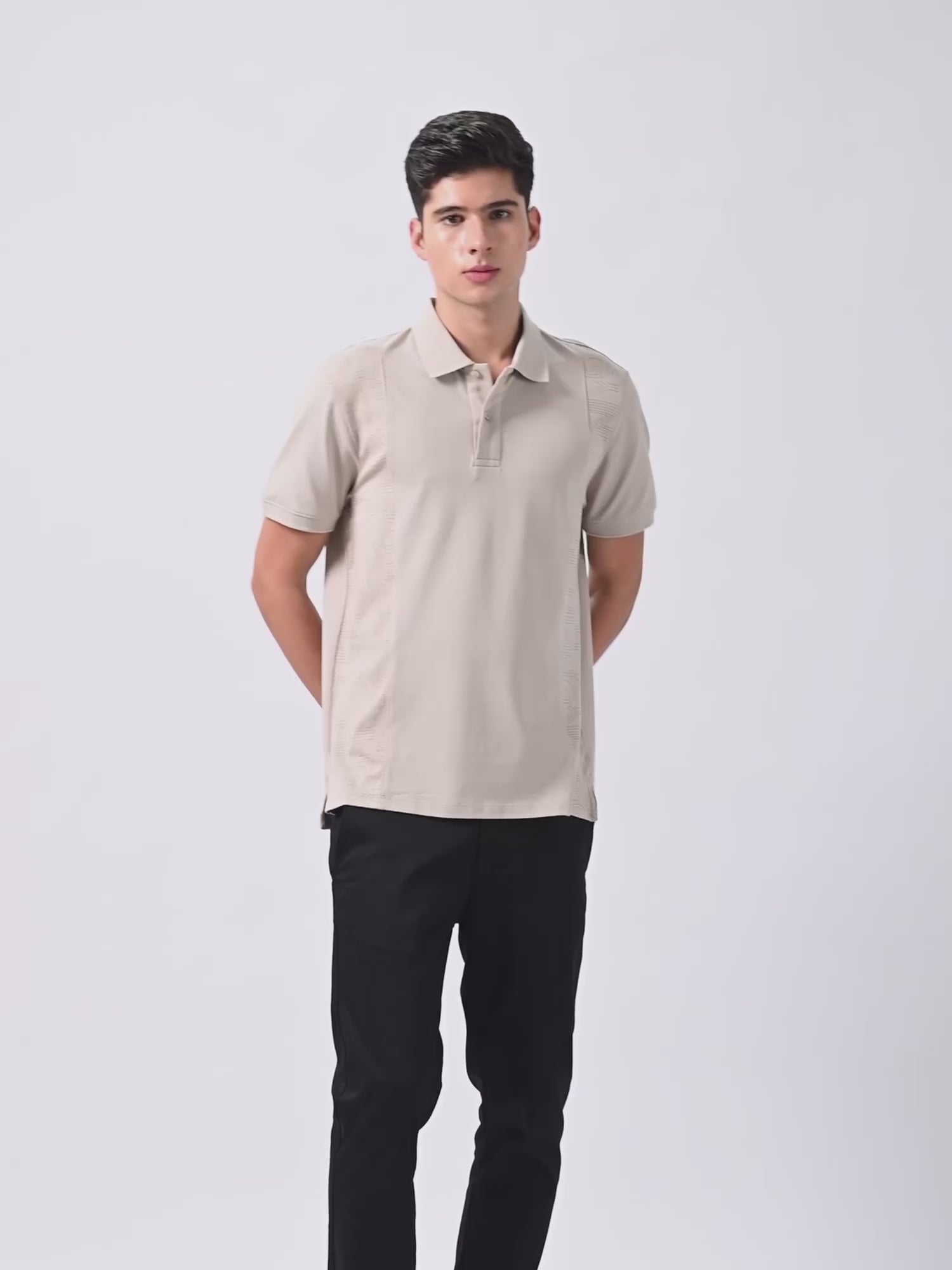 Supima Cotton Panel Print and Cut-and-Sew Sand Polo for Men