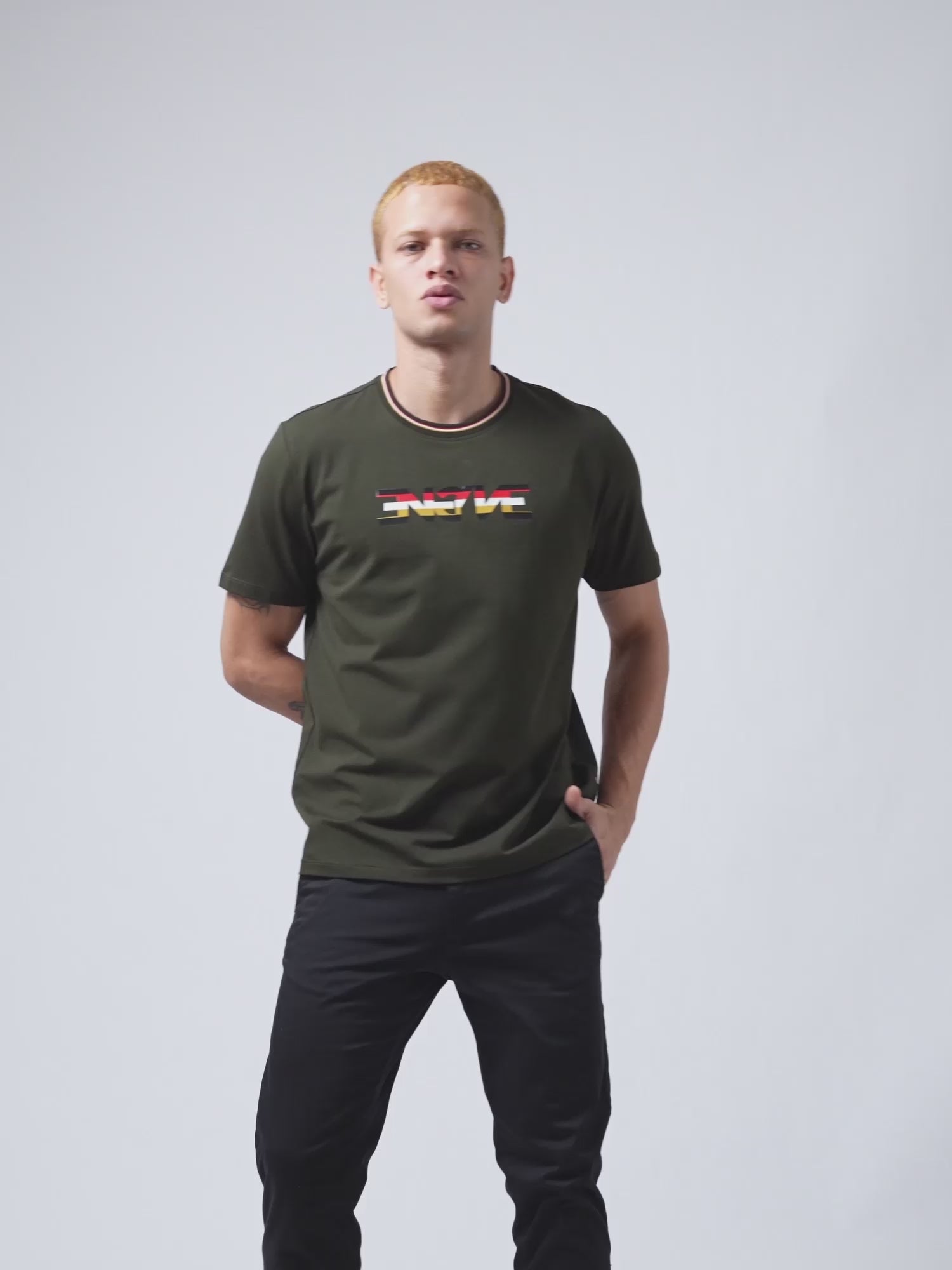 Rougen Cotton Lycra Olive Green T Shirt for Men